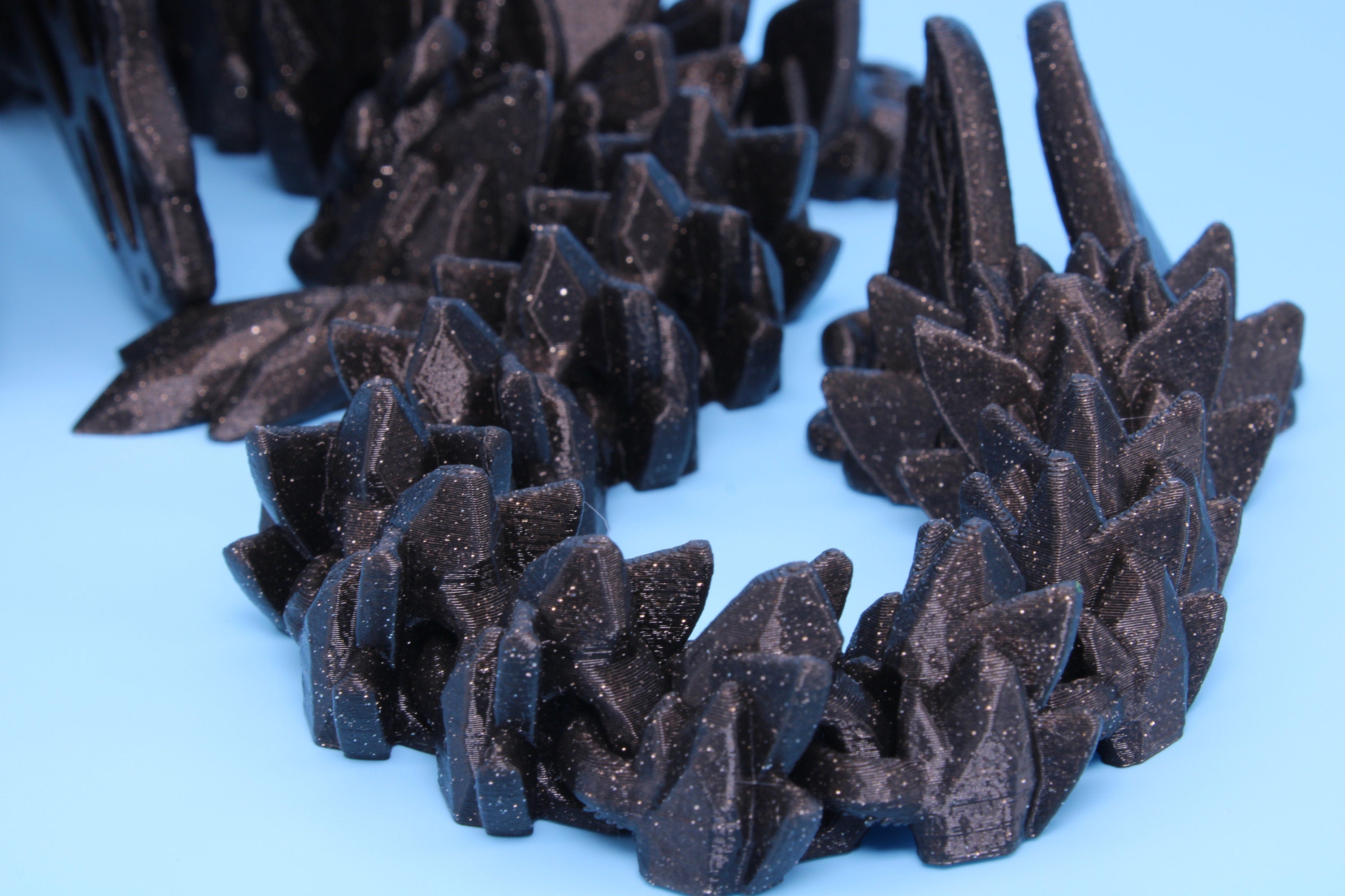 Butterfly Wing Dragon- Black Sparkle | 3D Printed Articulating Dragon 18 in.
