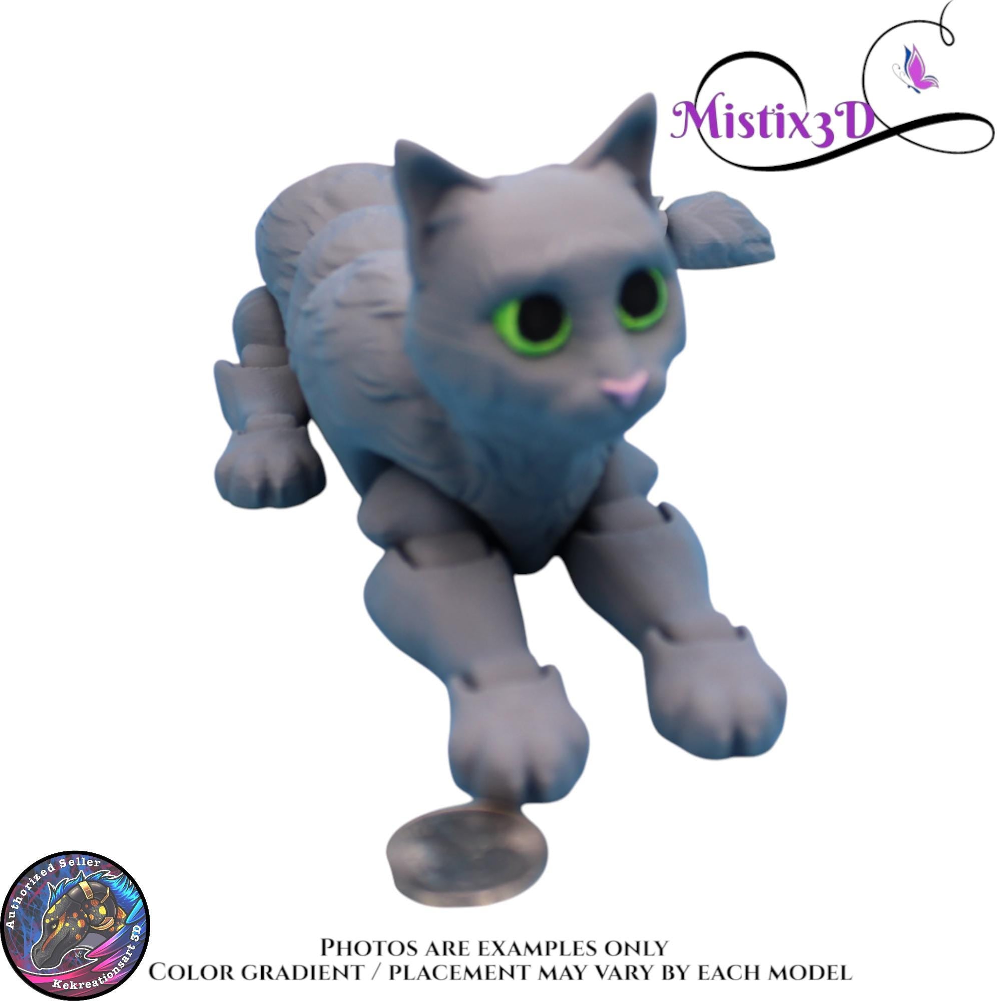 Articulated Grey Cat 3 Sizes – 3D Printed Poseable Cat Toy – Authorized Seller of Kekreations
