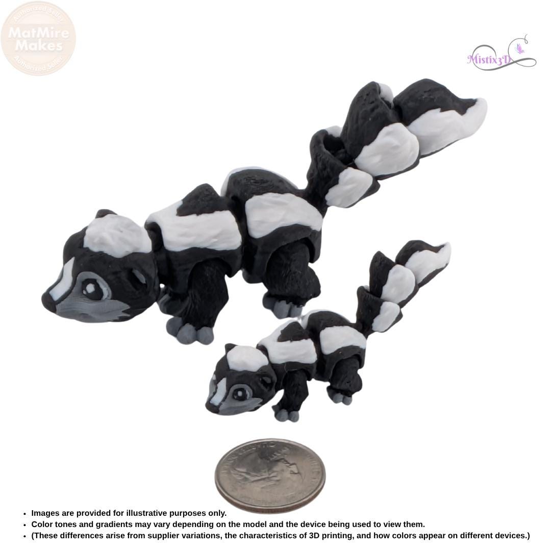Articulated 3D Printed Skunk Figurine, Posable Animal Toy, Black and White