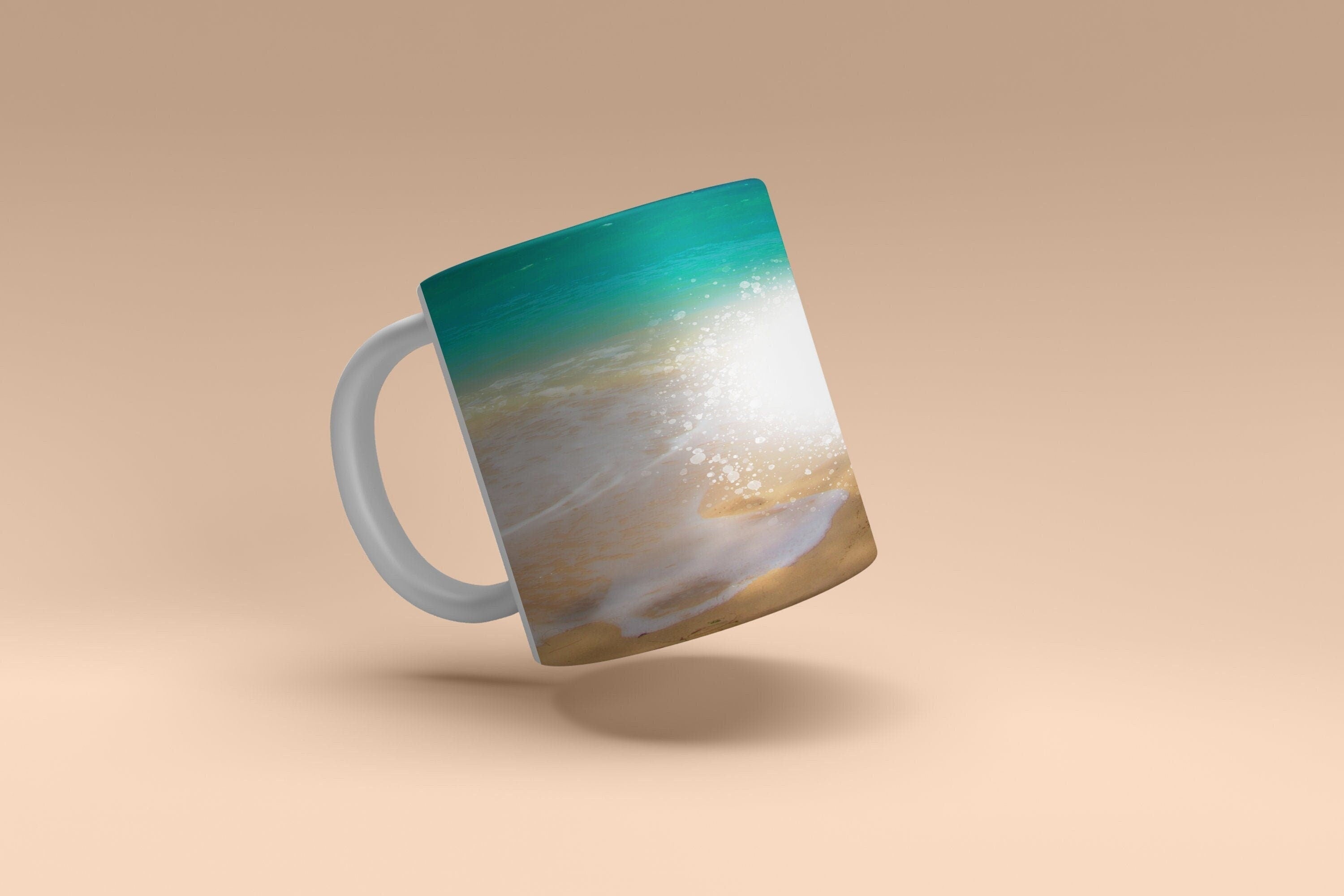 Beautiful Beach Mug 12 oz. Sublimation, Microwave & Dishwasher Safe! White