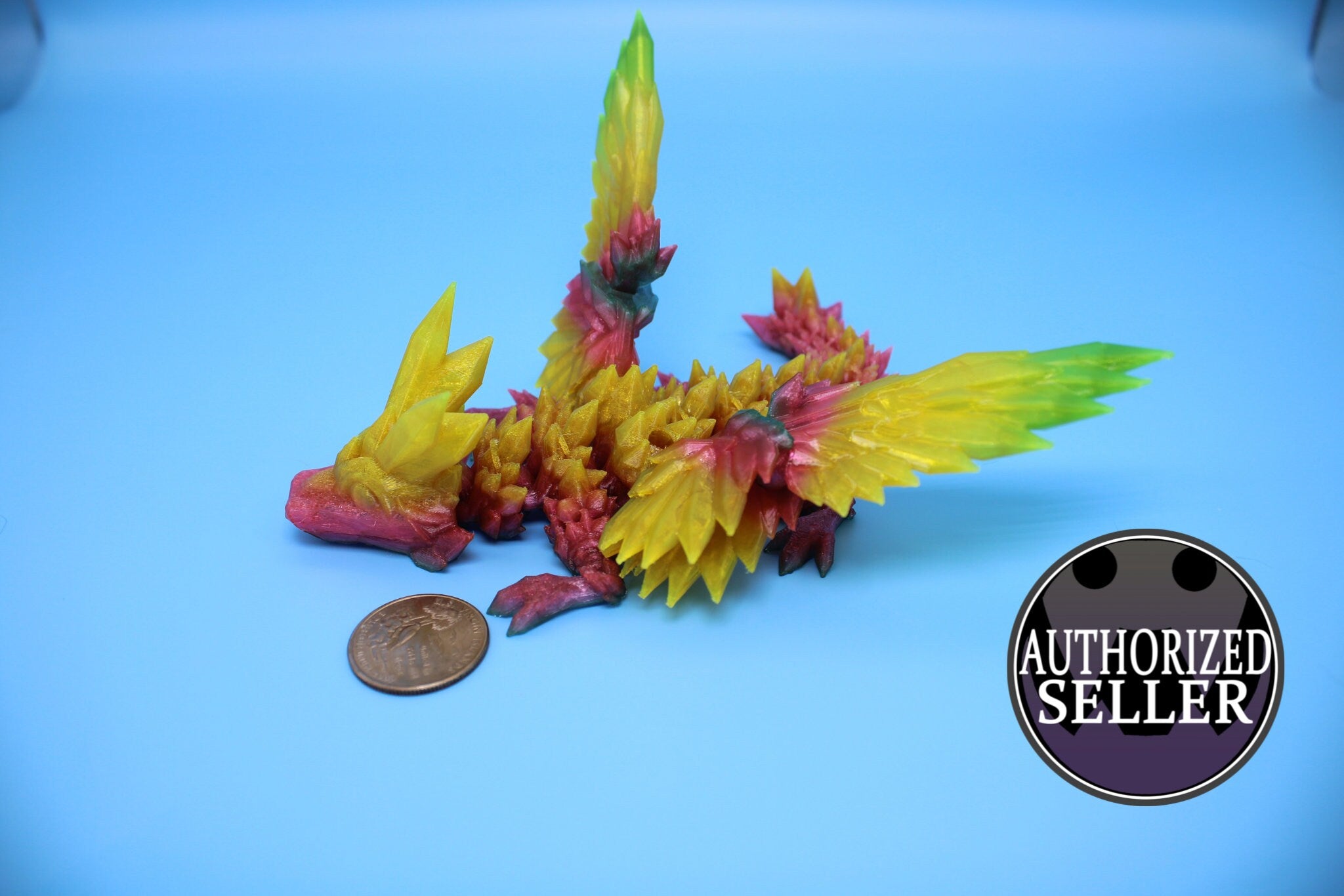 Flexible Miniature Baby Crystal Winged Dragon | Rainbow | 3D Printed Articulating Toy Fidget | Flexi Toy 7 in. head to tail | Stress Relief