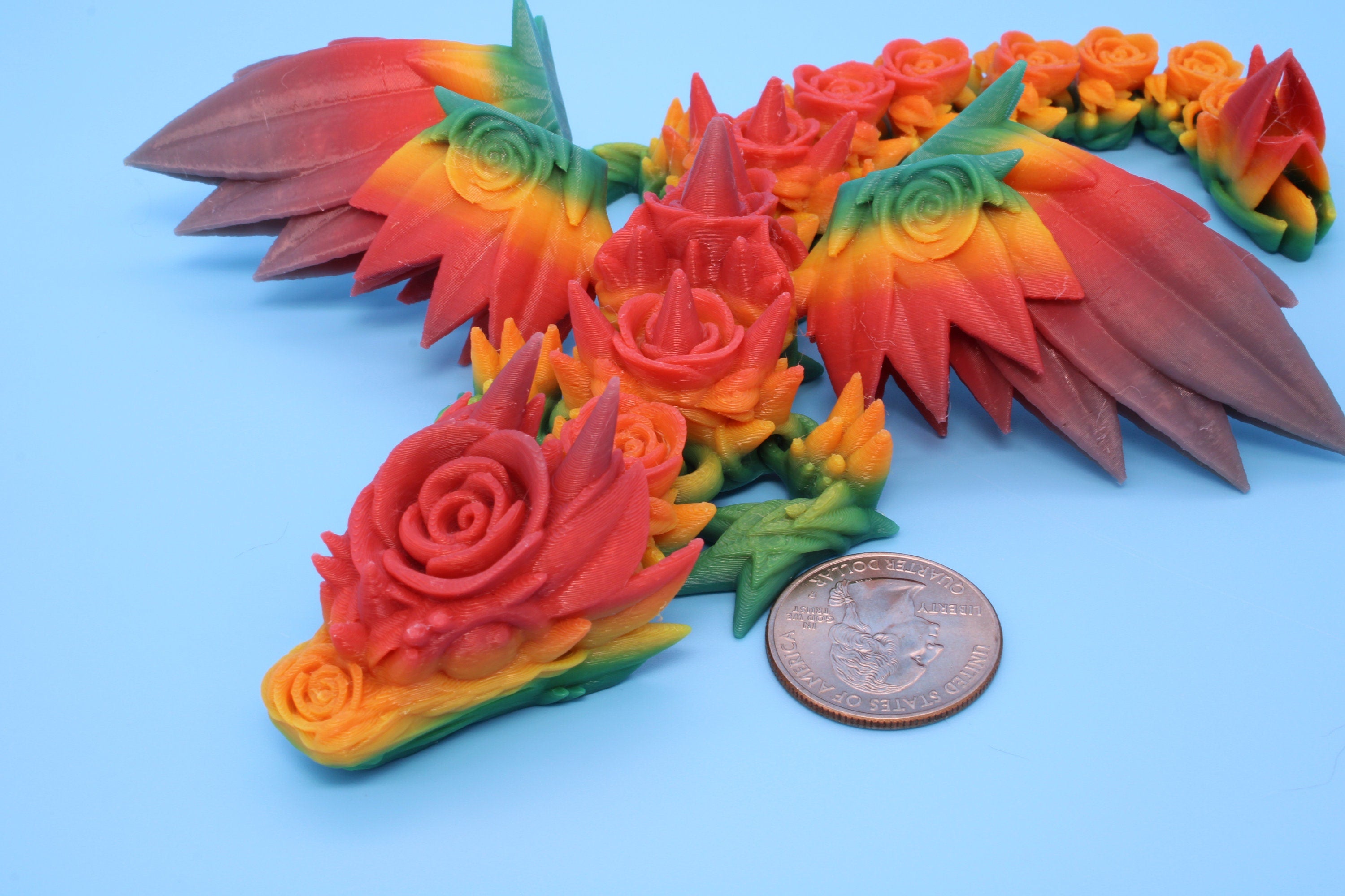 Miniature Baby Rose Wing Dragon | Rainbow | 3D printed articulating To
