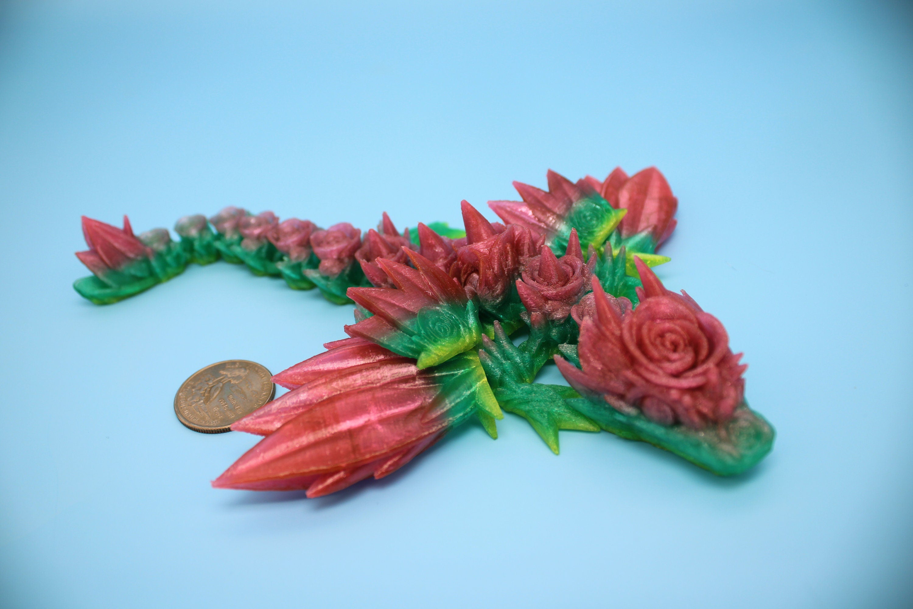 Flexible Miniature Baby Rose Wing Dragon | Rainbow | 3D printed articu