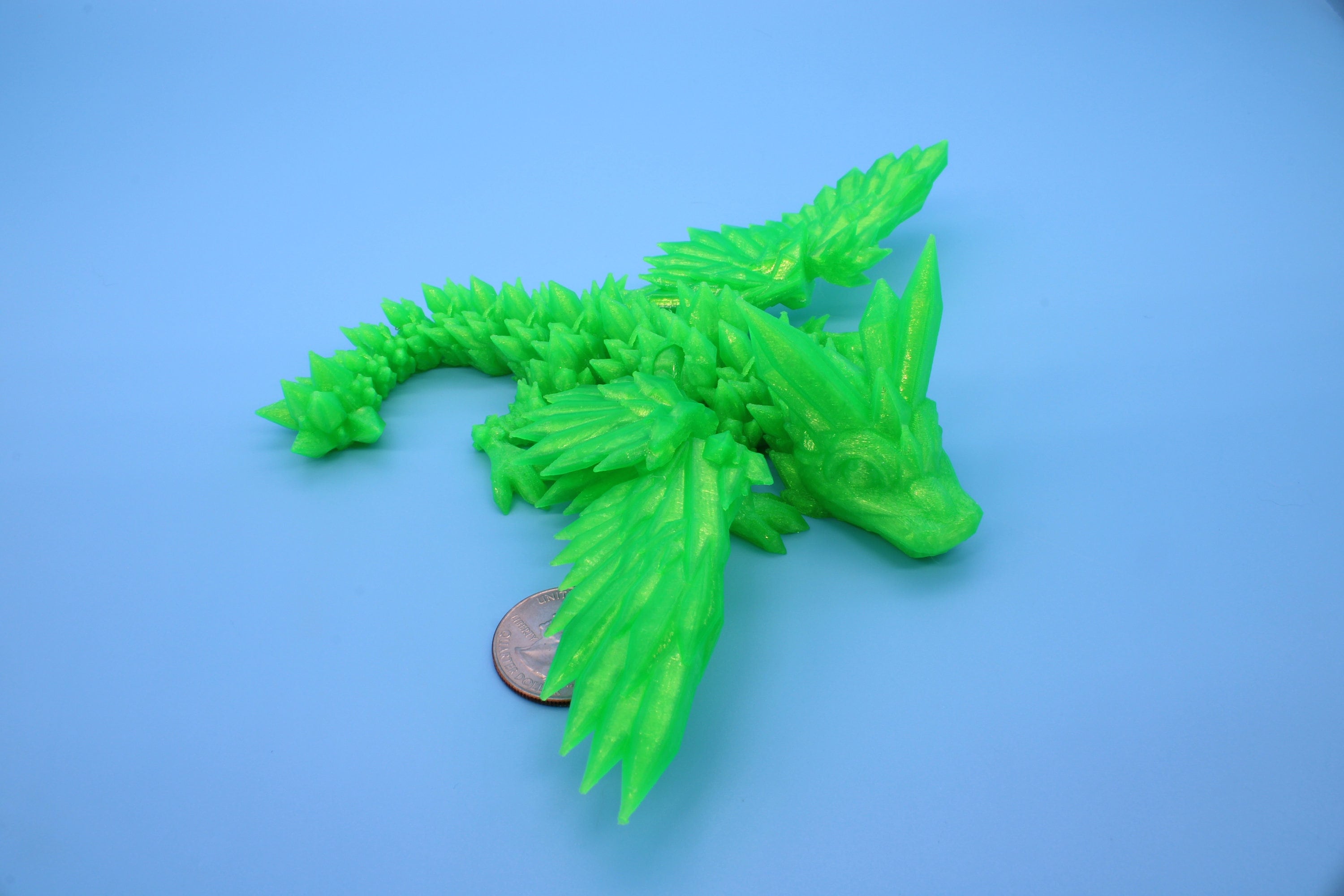Baby Crystal Wing Dragon- Green | Miniature | 3D printed | Dragon Fidget | Flexi Toy | 7 in. | Pet Dragon.