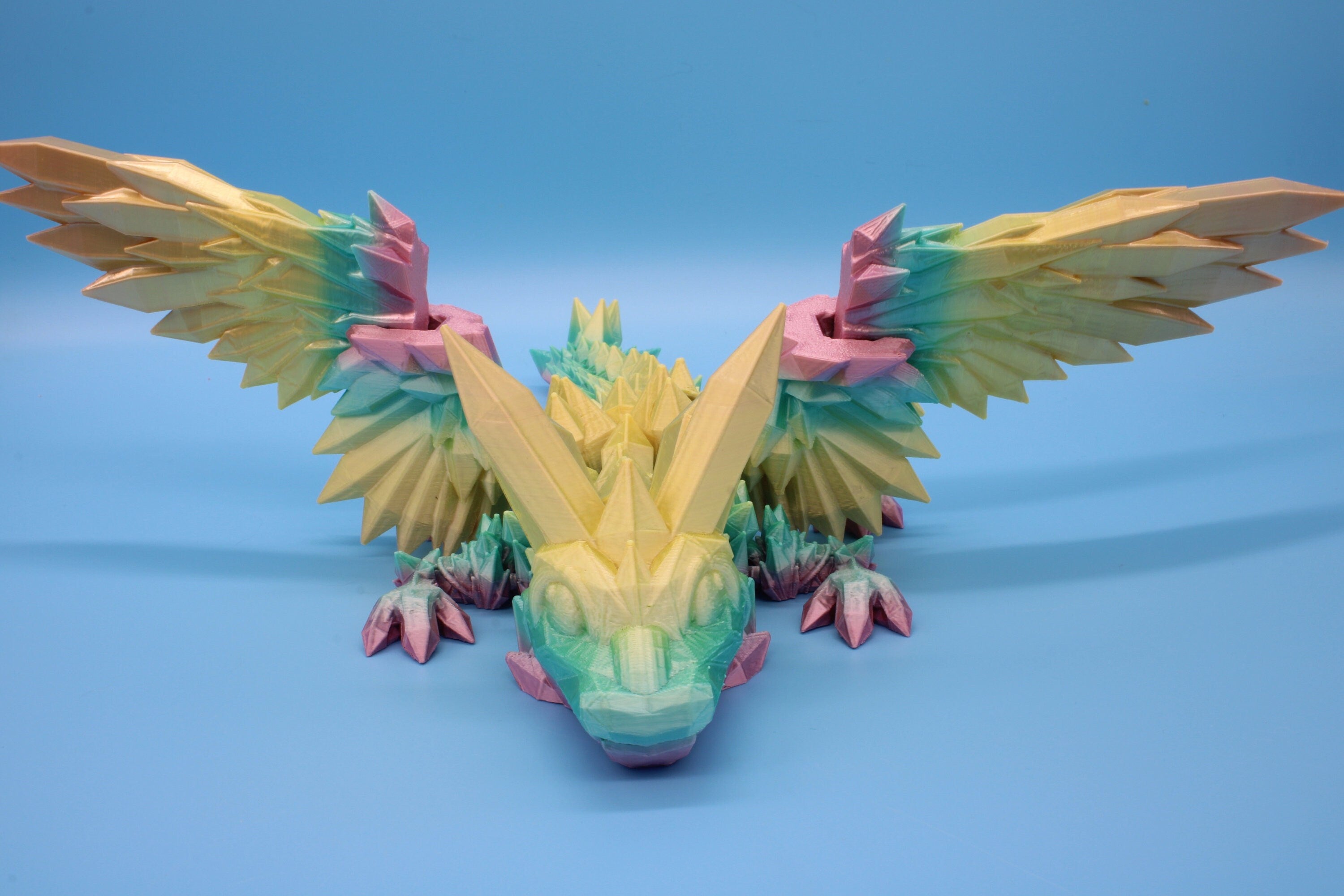 Baby Crystal Winged Dragon- Rainbow | 3D Printed | Fidget Toy | Flexi | 11.5 in. | Stress Relief | Dragon Toy.