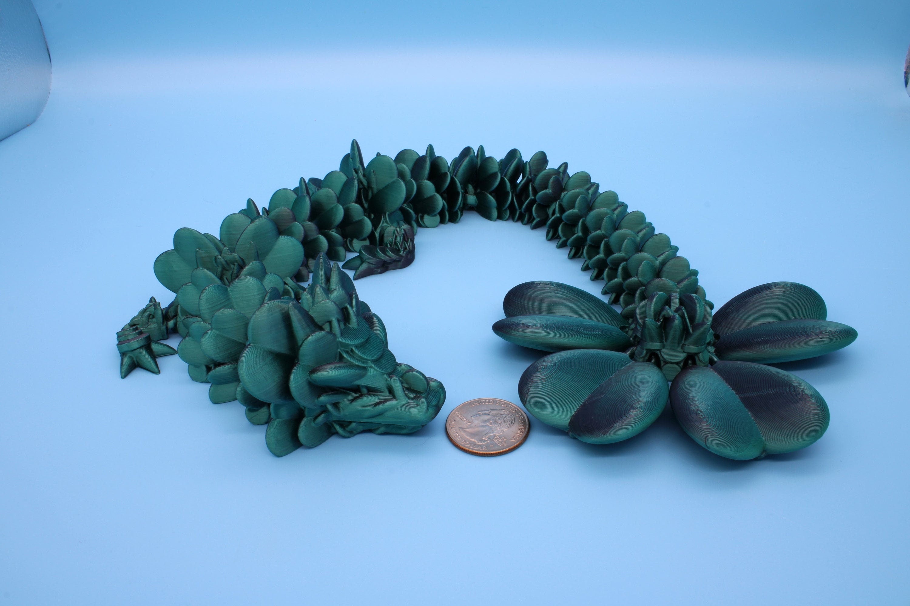 Clover Dragon | Green & Black | St. Patrick's Day |3D printed Articulating Dragon Fidget Toy | Flexi | 18 in. Lucky Dragon | 4 Leaf Clover