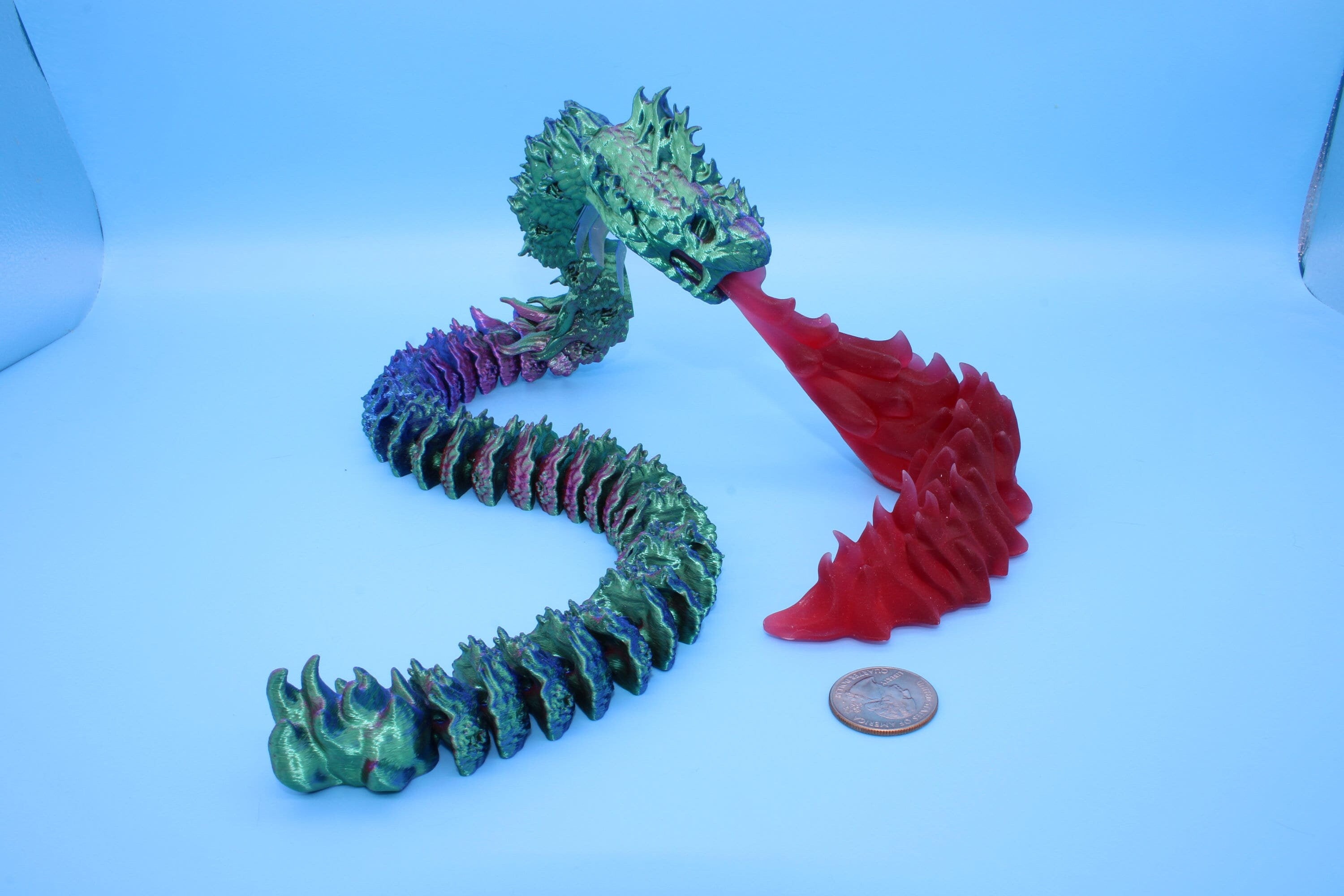 Articulating Boitata Dragon | 3D Printed | Multi Color Unique Dragon | Dragon With Flame Stand | Great Fidget Toy | Desk Buddy | Sensory Toy