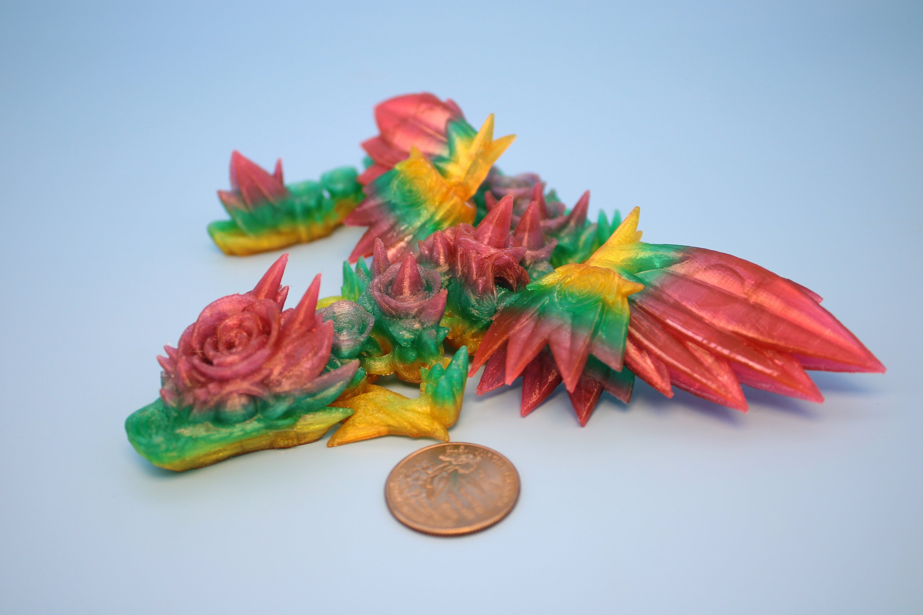 Baby Rose Wing Dragon | Rainbow | 3D Printed TPU | Fidget | Flexi Toy 8.5 in. | Stress Relief Gift