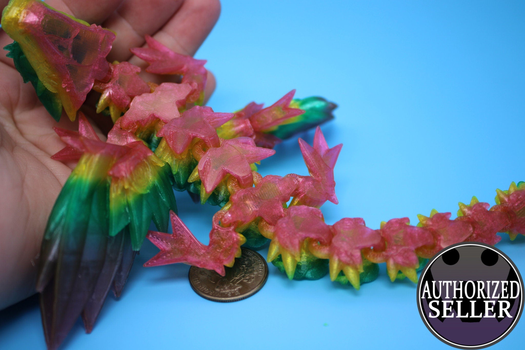 Baby Rose Wing Dragon | Rainbow | 3D Printed TPU | Fidget | Flexi Toy 8.5 in. | Stress Relief Gift