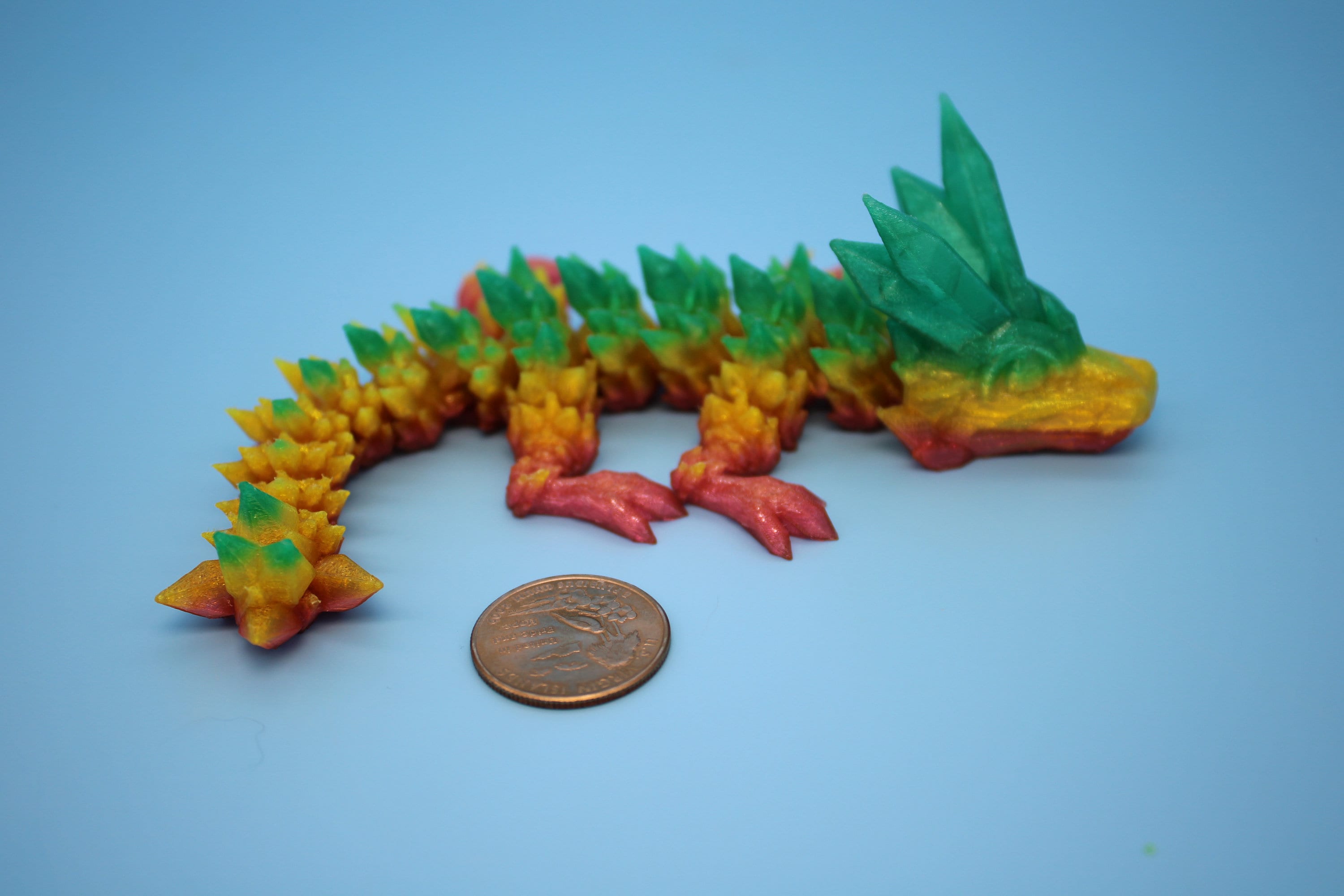 Baby Crystal Dragon- Rainbow | Flexible (TPU) | Miniature | 3D Printed | 7 in. | Dragon Buddy | Fidget Toy | Flexi Dragon.