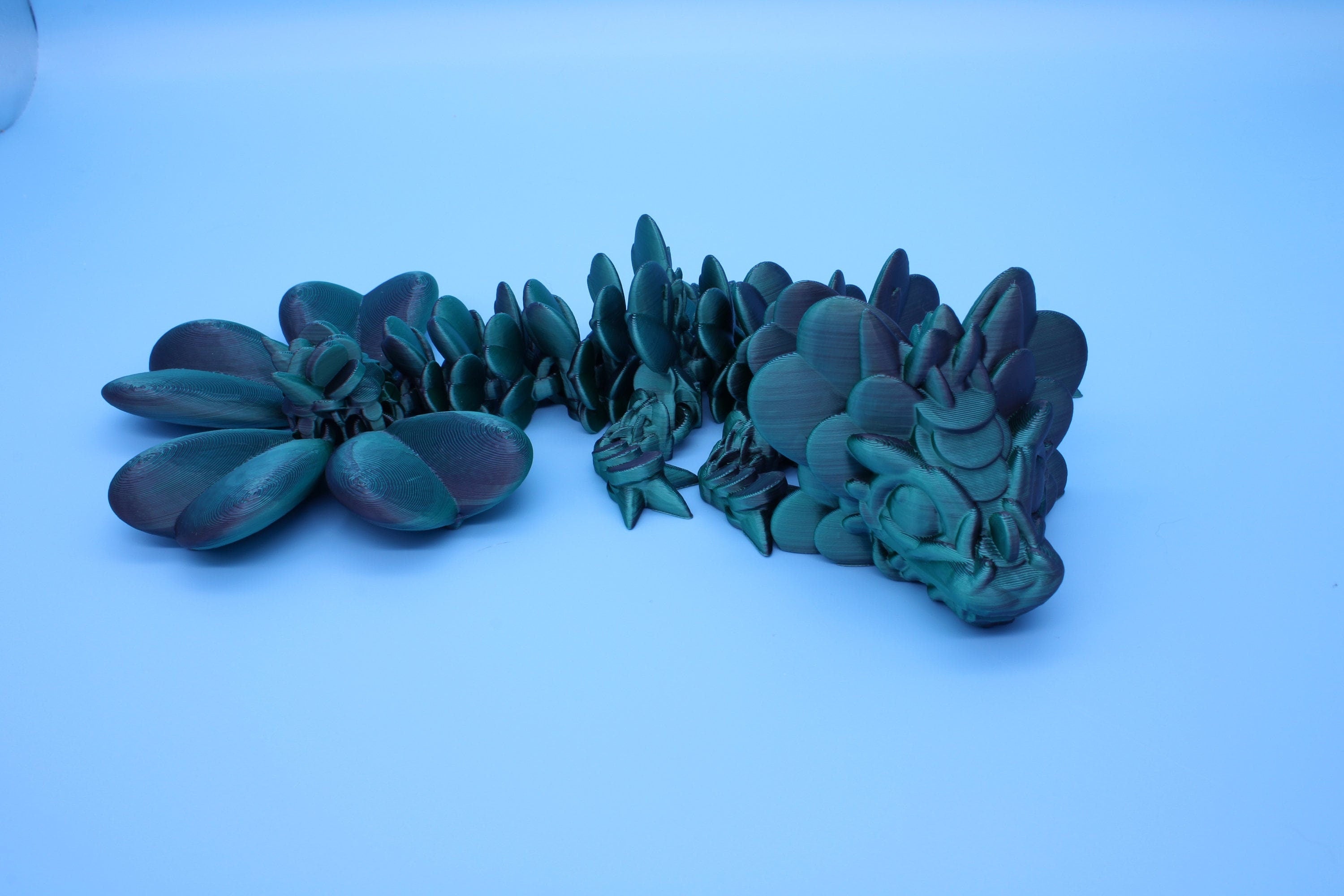 Baby Clover Dragon | Green & Black | St Patrick's |3D printed Articulating Dragon Fidget Toy | Flexi | 10.5 in Lucky Dragon | 4 Leaf Clover