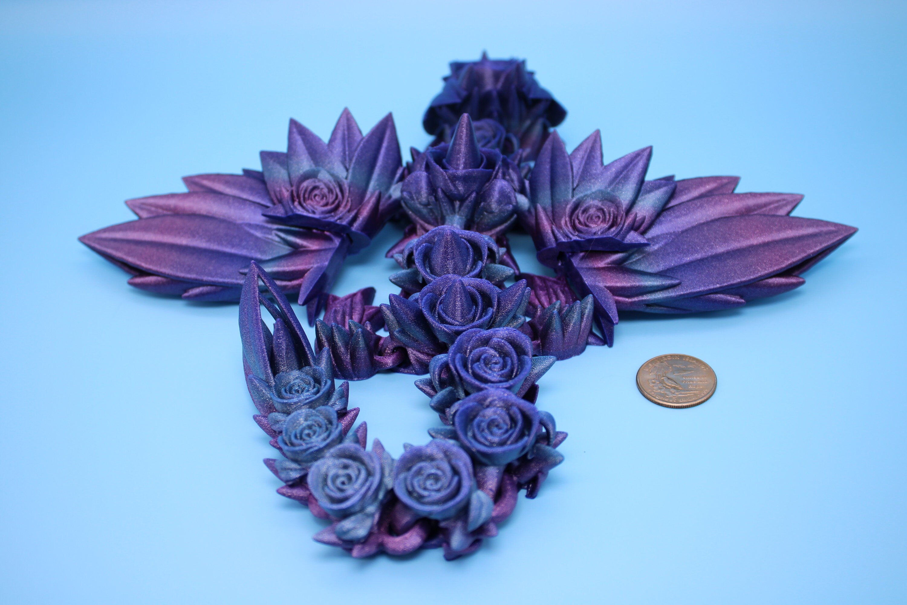 Baby Rose Wing Dragon | Rainbow | 3D printed articulating Toy Fidget | Flexi Toy 15 in. head to tail | Stress Relief Gift