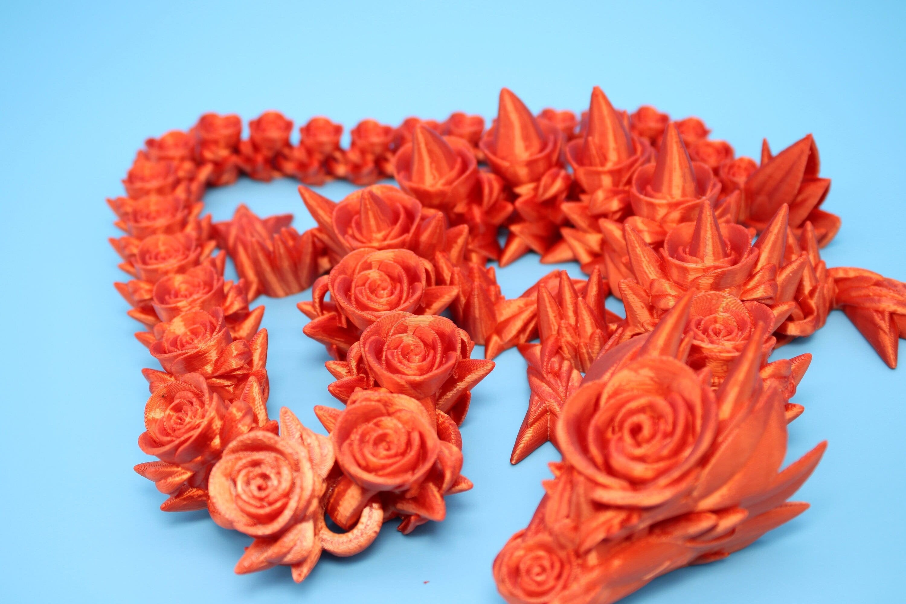 Flawed Orange Rose Articulating Dragon | 3D Printed Fidget, Adult Fidget Toy, Sensory Toy Dragon, 3d Printed Desk Toys. 29 in.