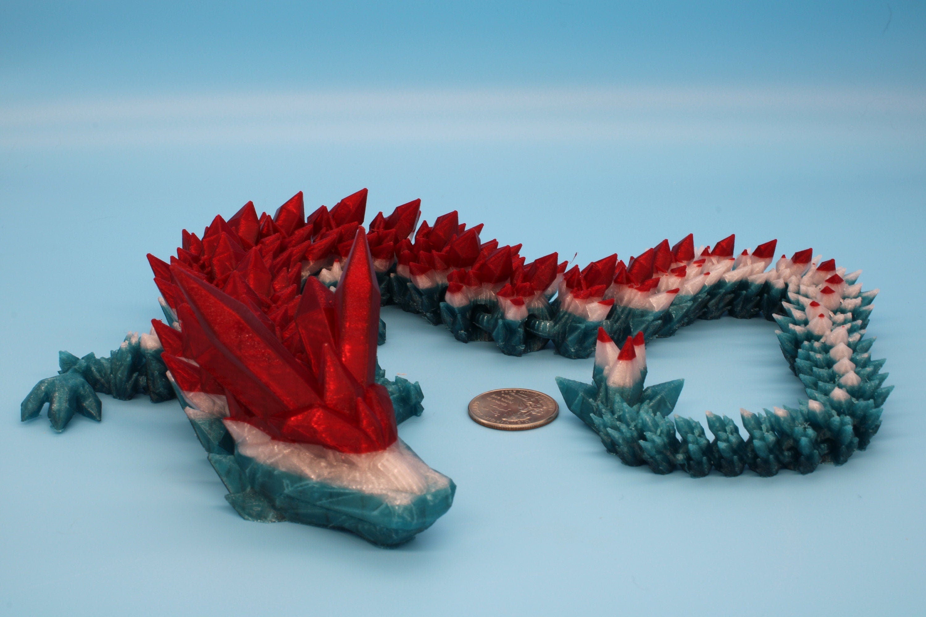 24 in. Original Crystal Rainbow Holiday Dragon. | 3D Printed | Articulating Crystal Dragon | Flexi, Adult Fidget Toy | MADE