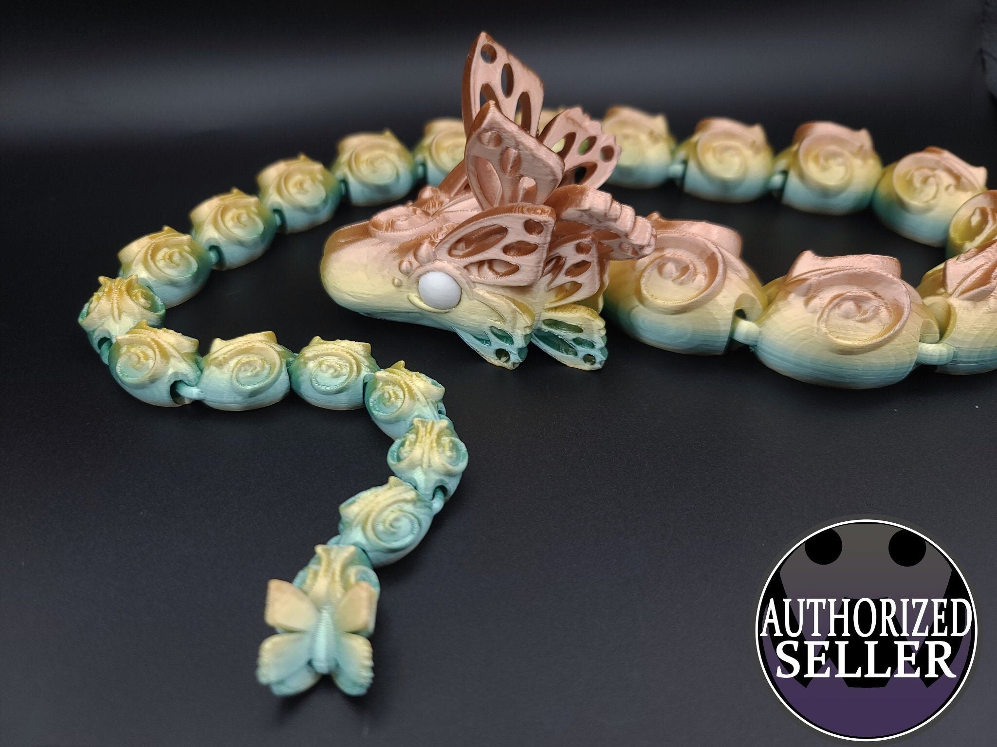28 in Rainbow Articulated Butterfly Snake 3D printed. Fidget, Flexi, Adult, Toy Snake, 3d Printed Desk Toys. perfect sensory toy.