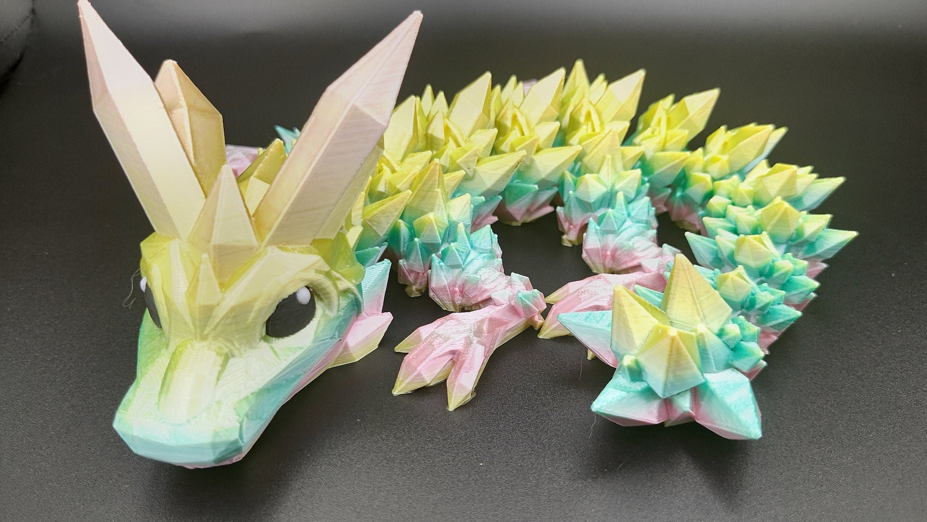 Baby Crystal Dragon- Rainbow, 3D Printed Dragon, Flexi Toy