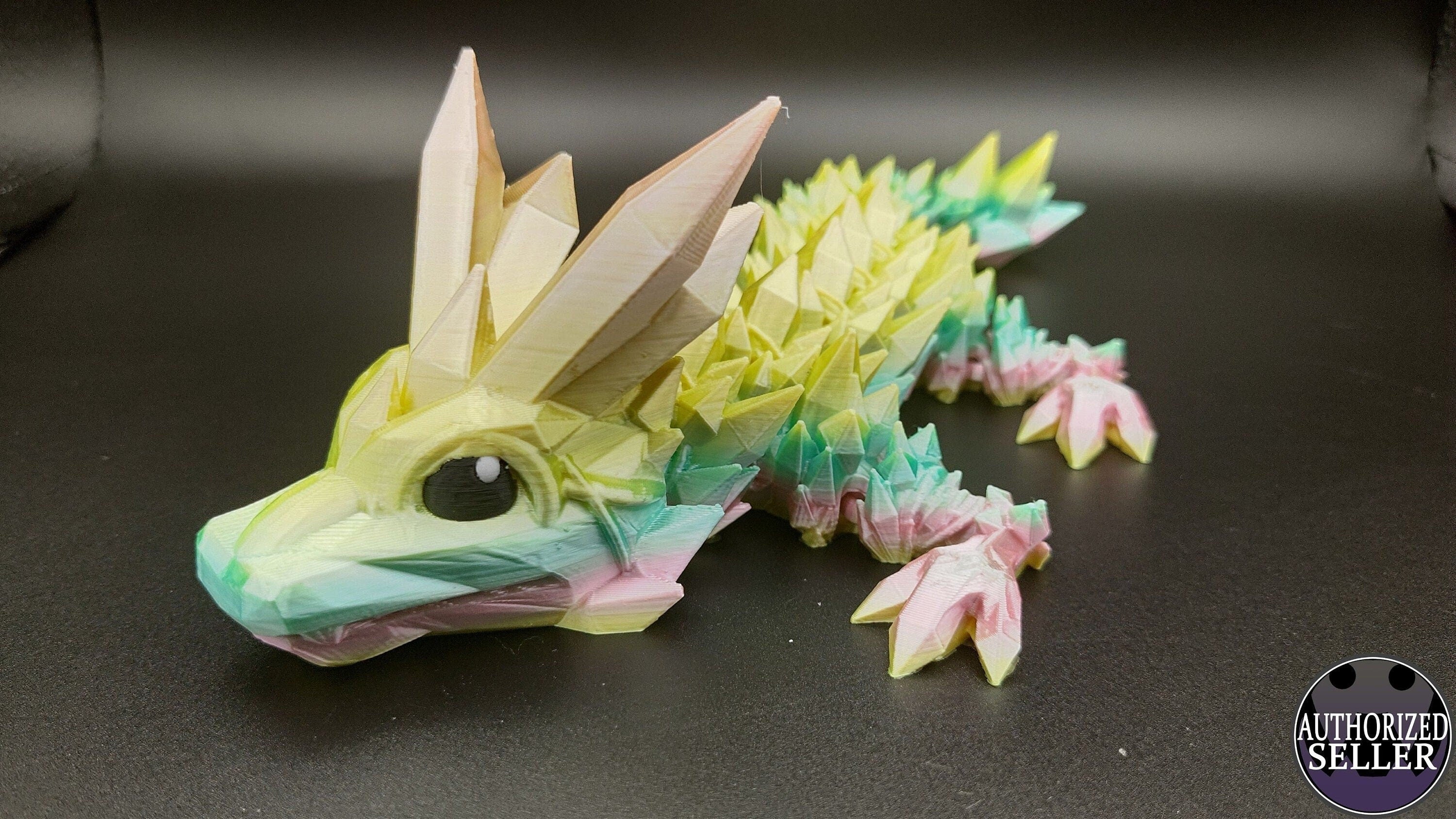 Crystal Baby Dragon | 3D Printed Crystal Dragon | 11.5 inches | Dragon friend | Adopt this dragon today (made) | Fidget Toy | Flexi Dragon.