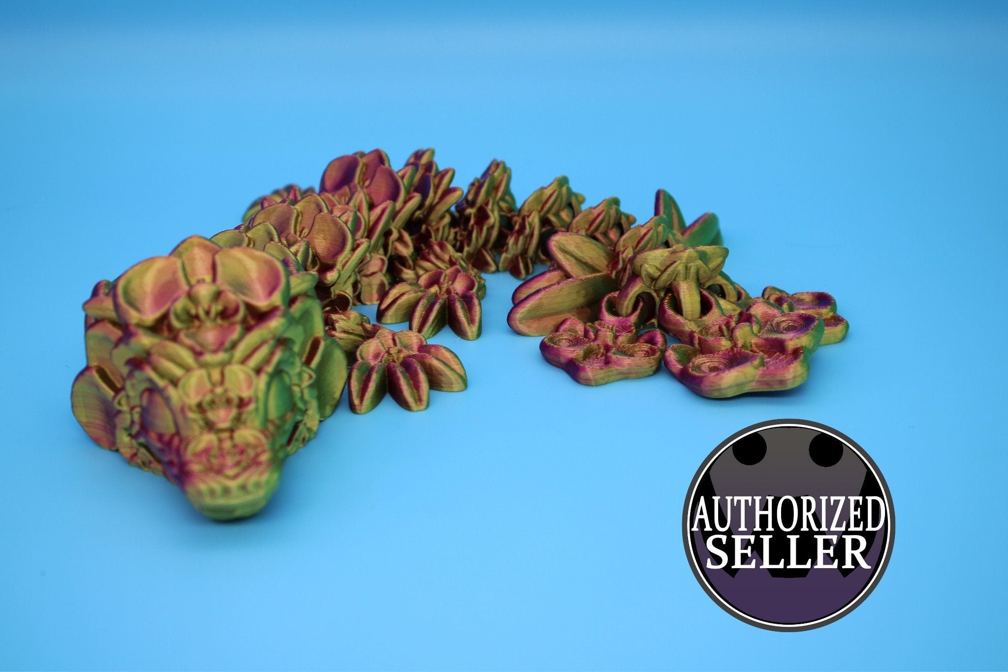 Baby Multi Color Orchid Dragon | 3D Printed Articulating Dragon | Flexi Toy | Adult Fidget Toy | Dragon Buddy ready for you! 12.5 inch.