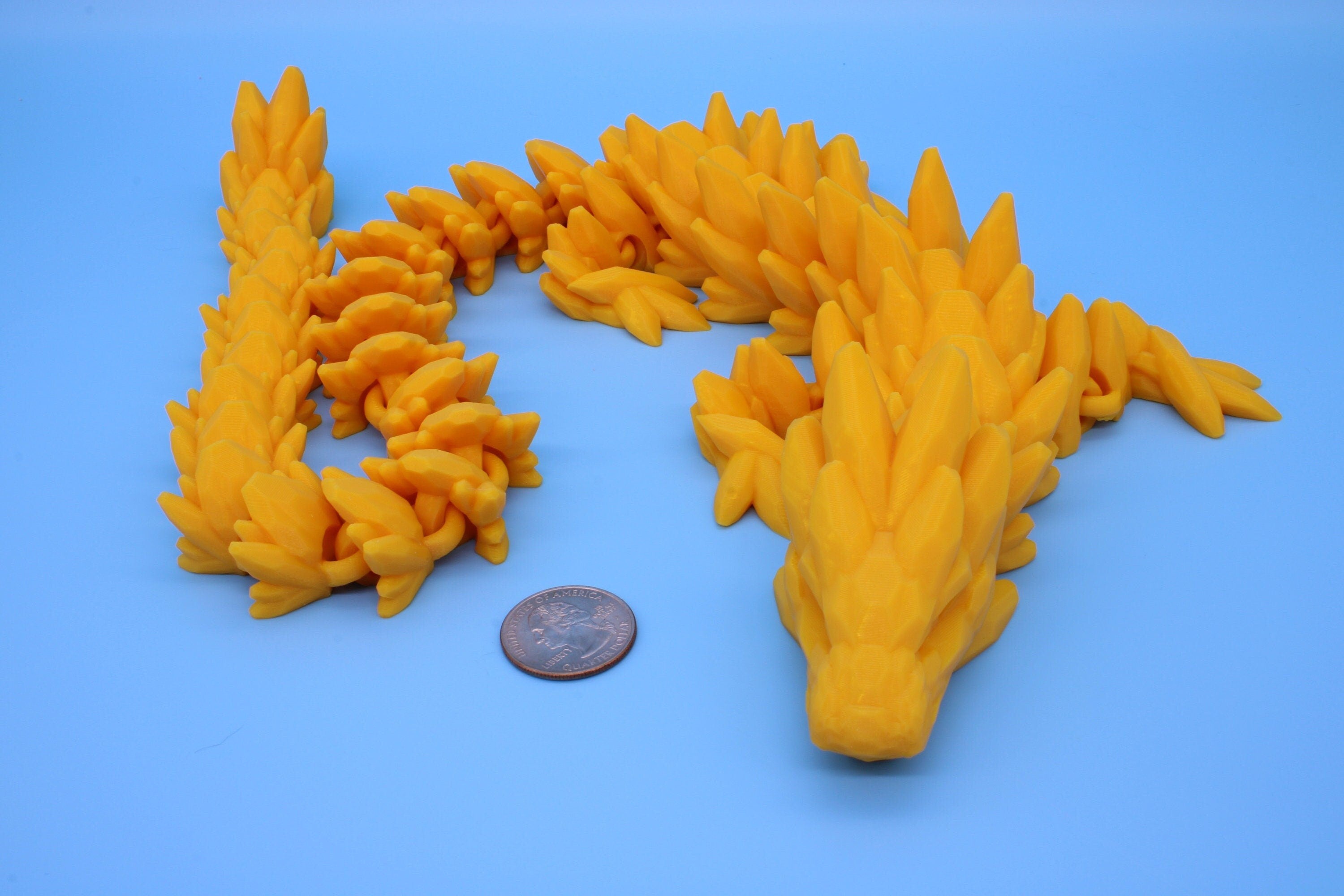 Gem Dragon | Yellow Gold | 3D Printed Articulating Dragon | Flexi Toy | Adult Fidget Toy | Dragon Buddy ready for you | 26 inches!