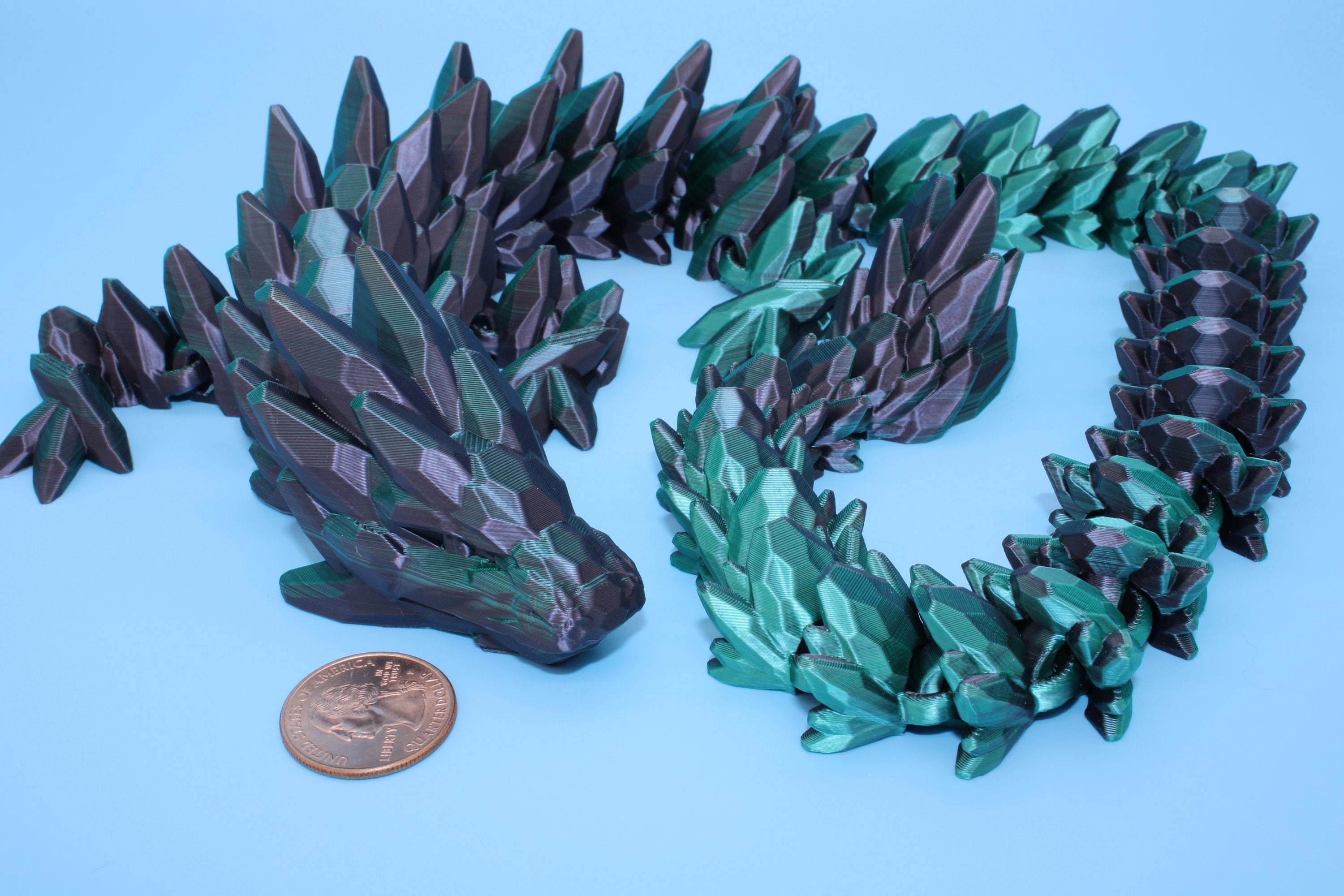 Gem Dragon | Green & Black | St, Patrick's | 3D Printed Articulating Dragon | Flexi Toy | Adult Fidget Toy | Dragon Buddy | 26 inches (Made)