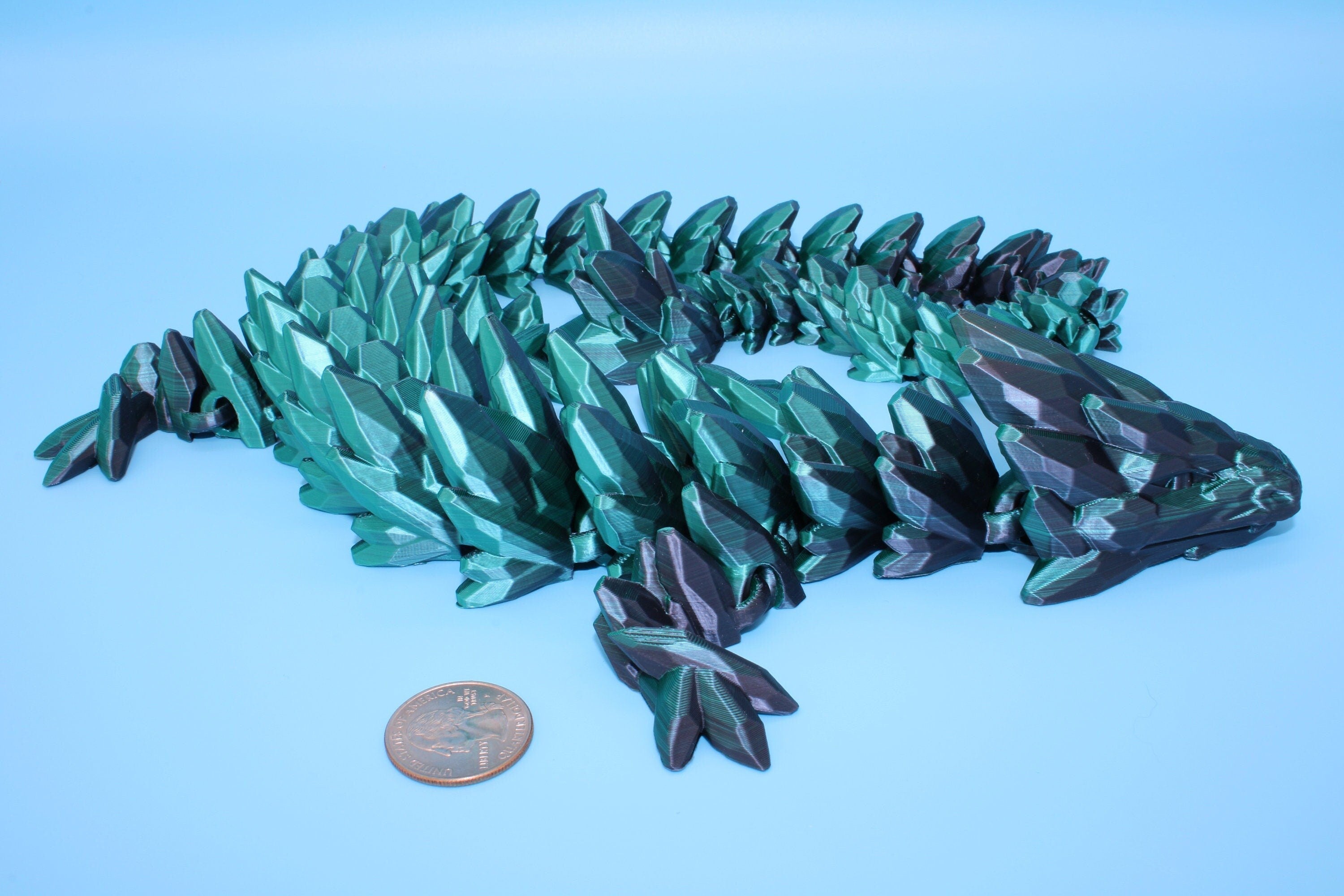 Gem Dragon | Green & Black | St, Patrick's | 3D Printed Articulating Dragon | Flexi Toy | Adult Fidget Toy | Dragon Buddy | 26 inches (Made)