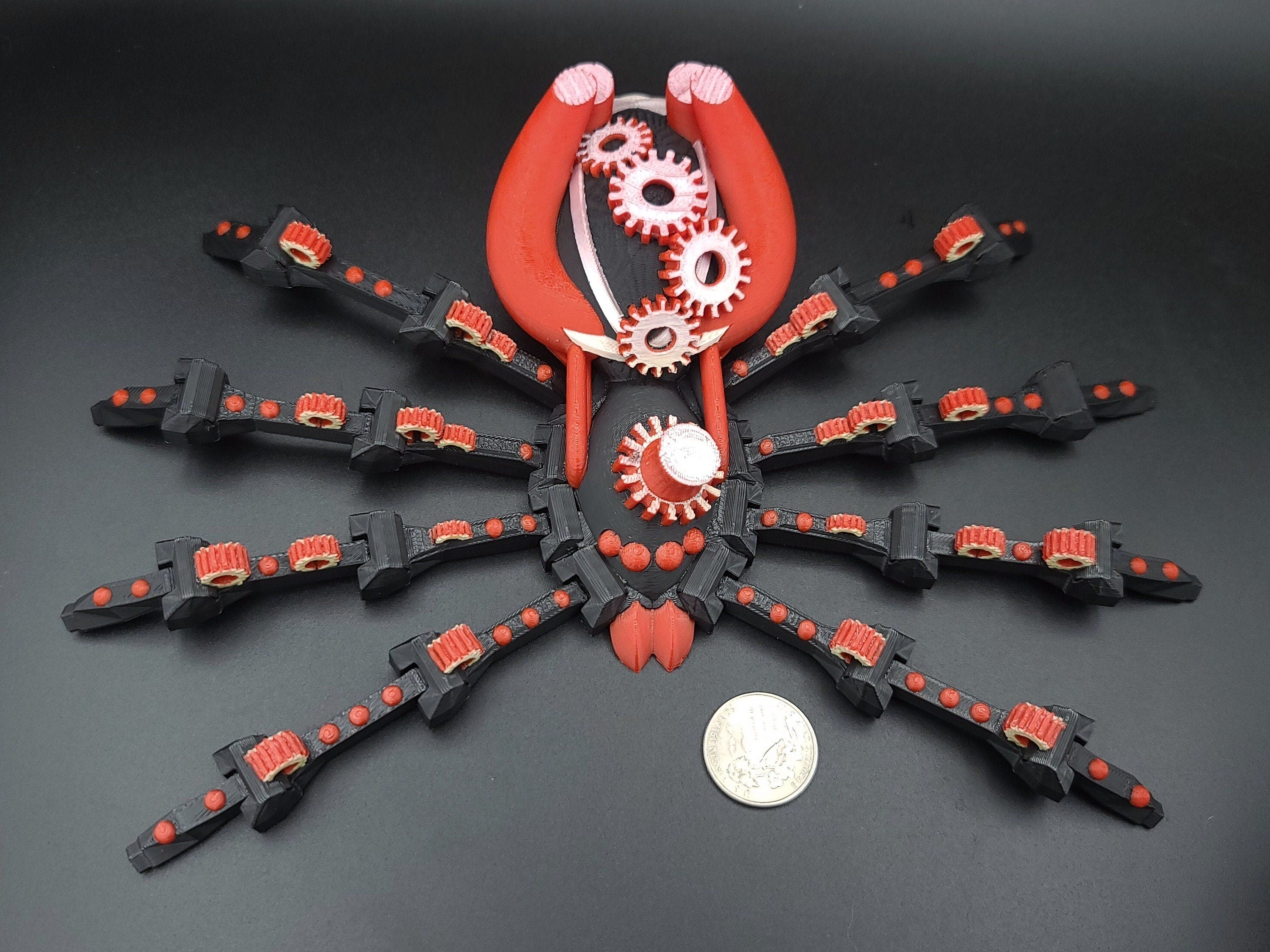 Multi Color Steam Punk Spider. 100% 3D printed! Steam Punk Spider 3D printed articulating spider . flexi Toy, 9.75 in. Stress Relief, Gift.