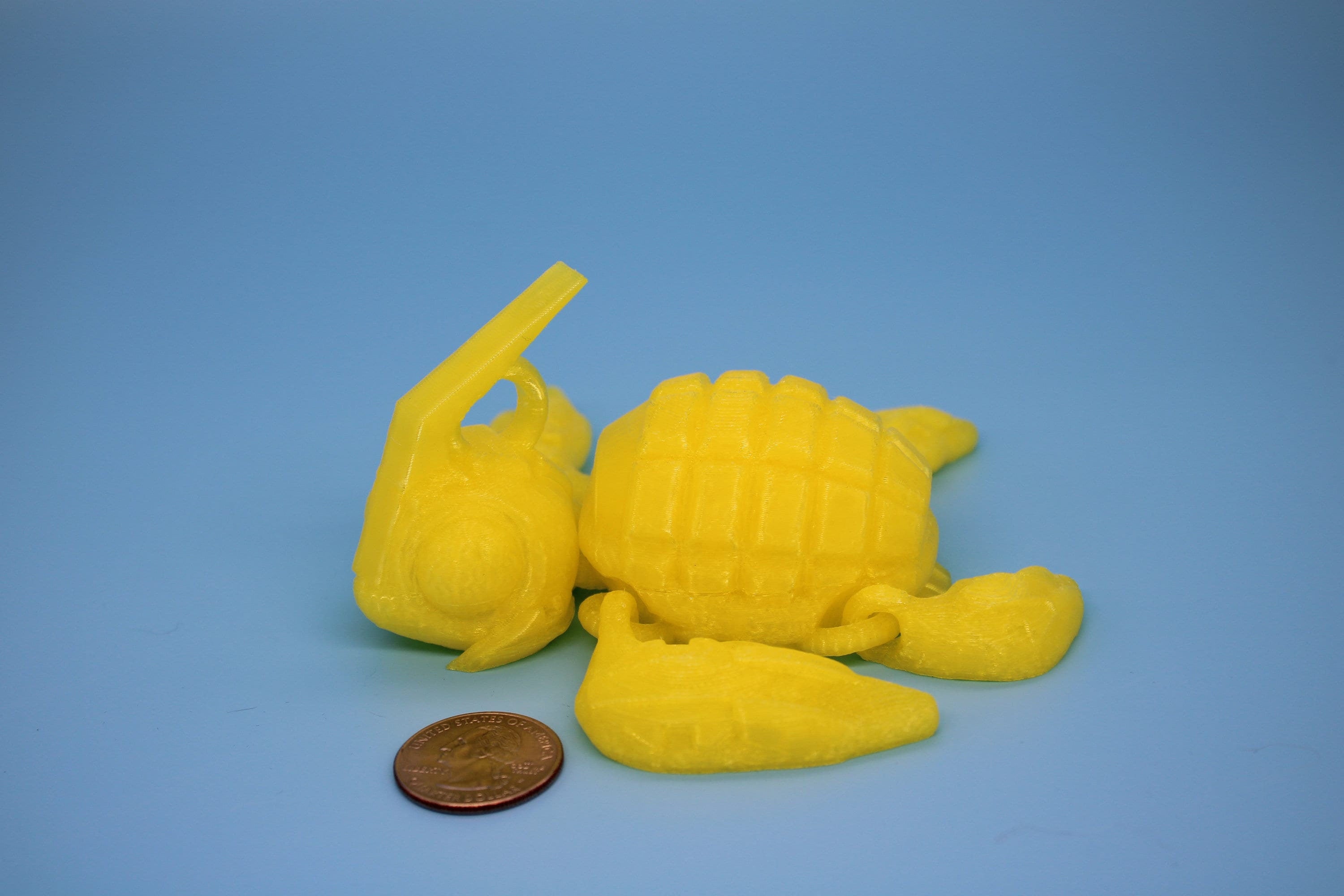 Glass Yellow Color Grenurtle, grenade / turtle 3d printed (made) adult desk fidget toy. Sensory turtle buddy.