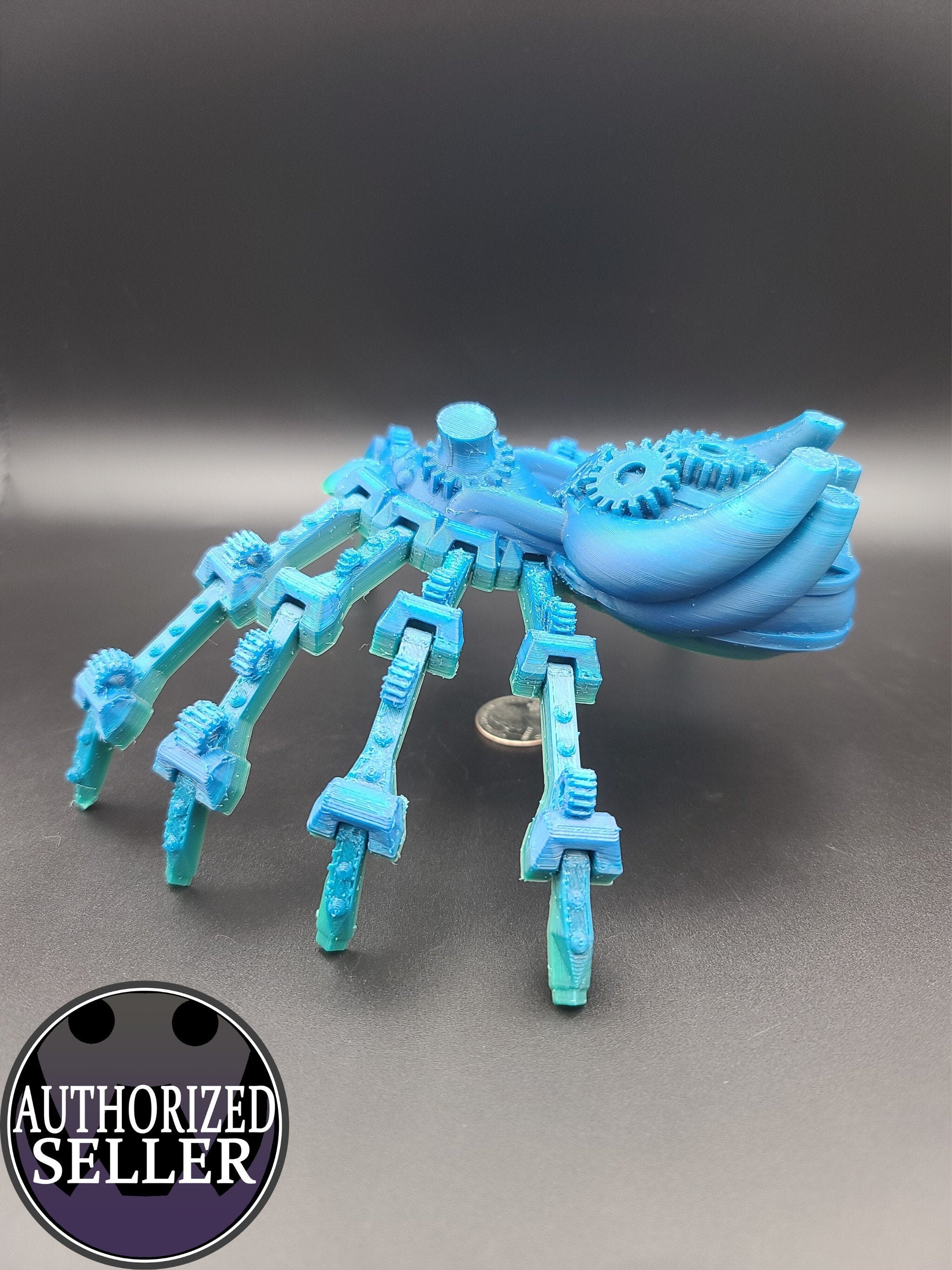 Multi Color Steam Punk Spider. Steam Punk Spider 3D printed articulating spider . flexi Toy, 9.75 in. Stress Relief, Gift.