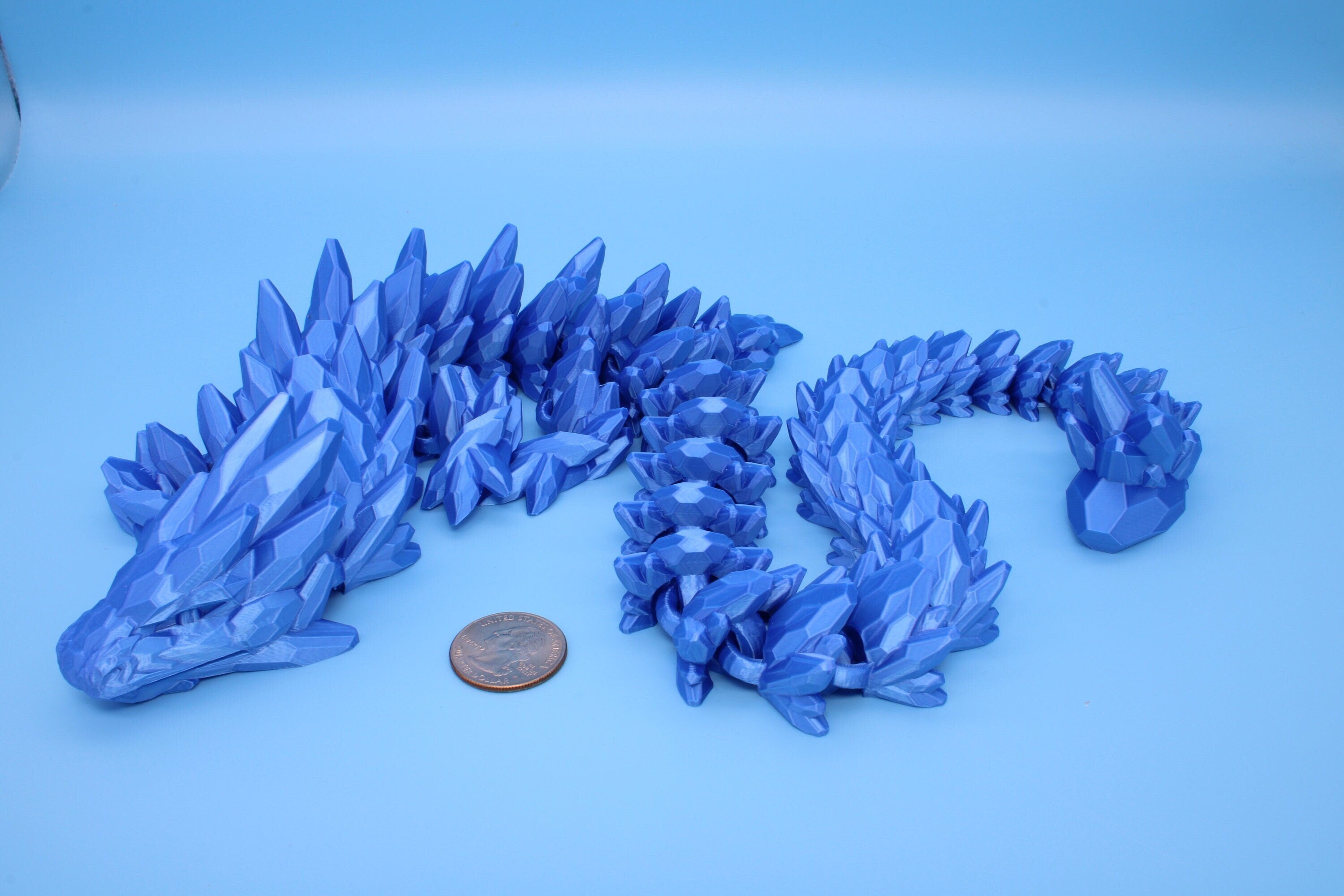 Gem Dragon | Blue | 3D Printed Articulating Dragon | Flexi Toy | Adult Fidget Toy | Dragon Buddy | 26 inches (Made)