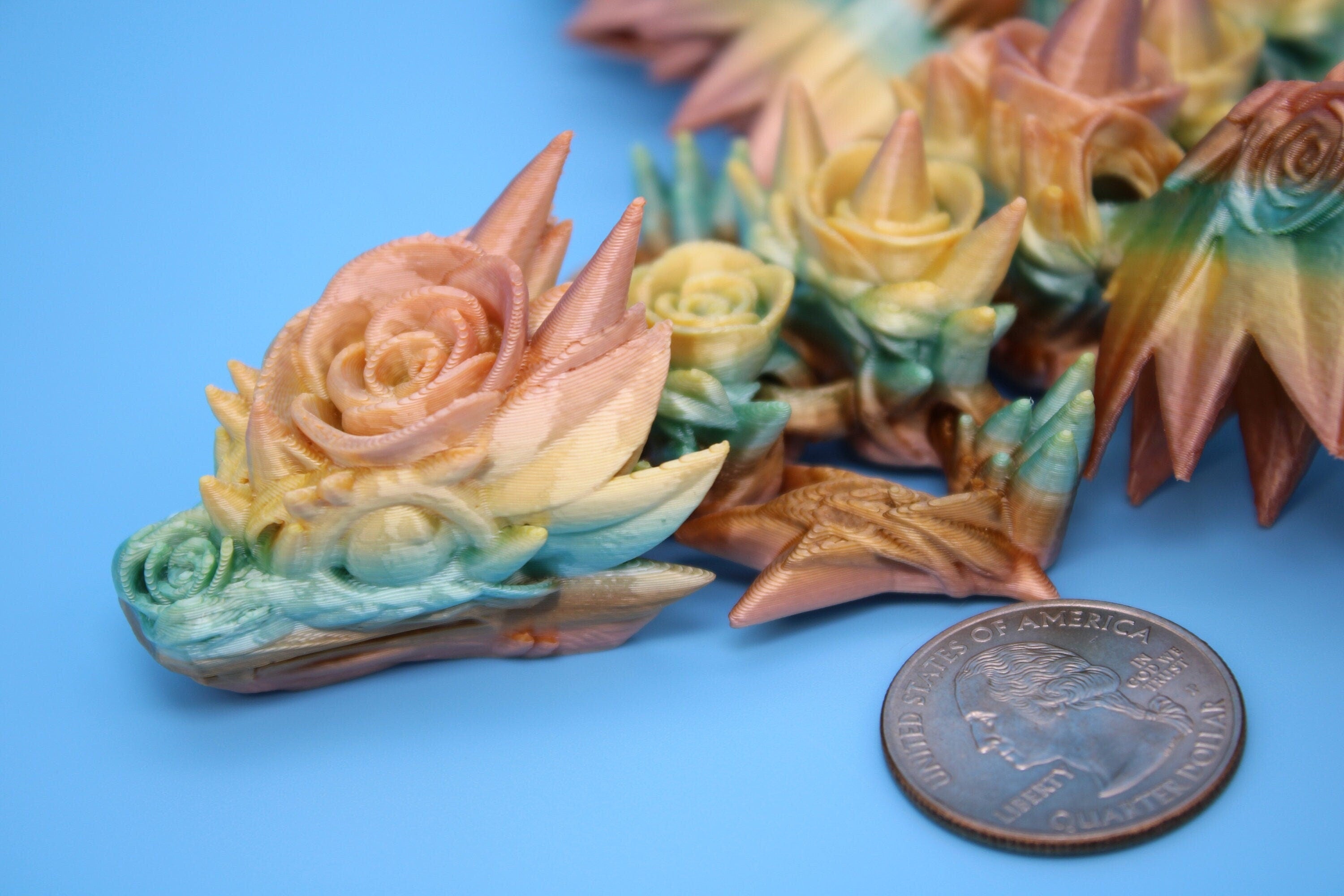 Miniature Baby Rose Wing Dragon | Rainbow | 3D printed articulating Toy Fidget | Flexi Toy 8.5 in. head to tail | Stress Relief Gift