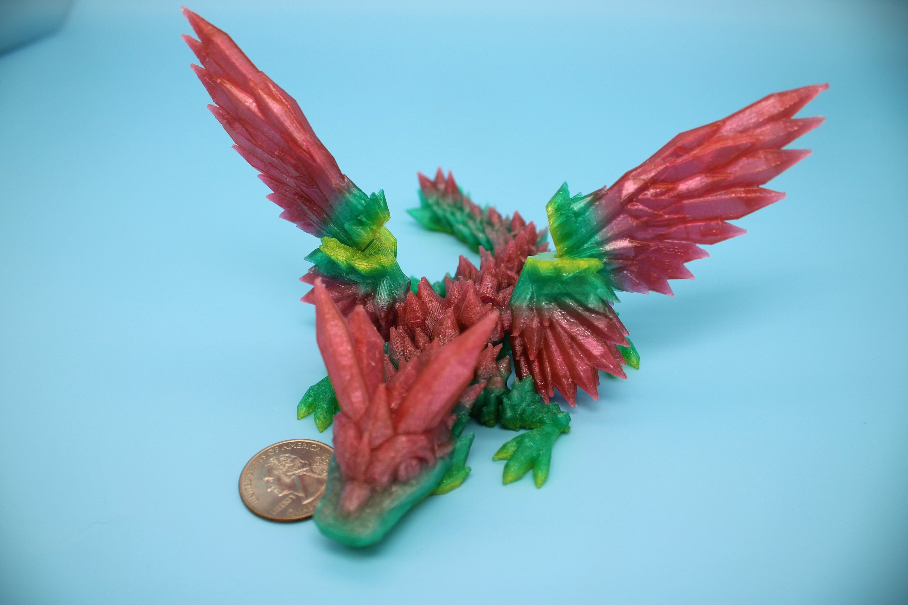 Flexible Miniature Baby Crystal Winged Dragon | Rainbow | 3D Printed Articulating Toy Fidget | Flexi Toy 7 in. head to tail | Stress Relief