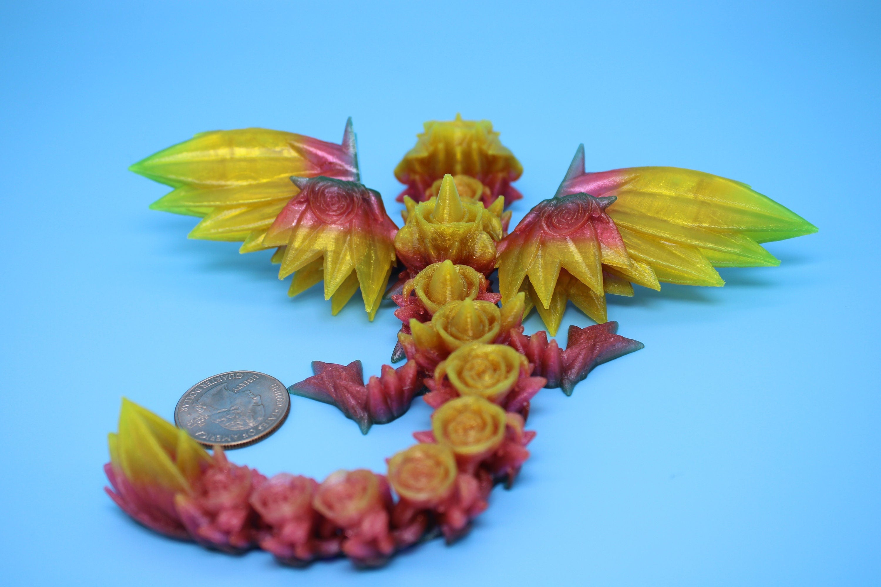 Baby Rose Wing Dragon | Rainbow | 3D Printed TPU | Fidget | Flexi Toy