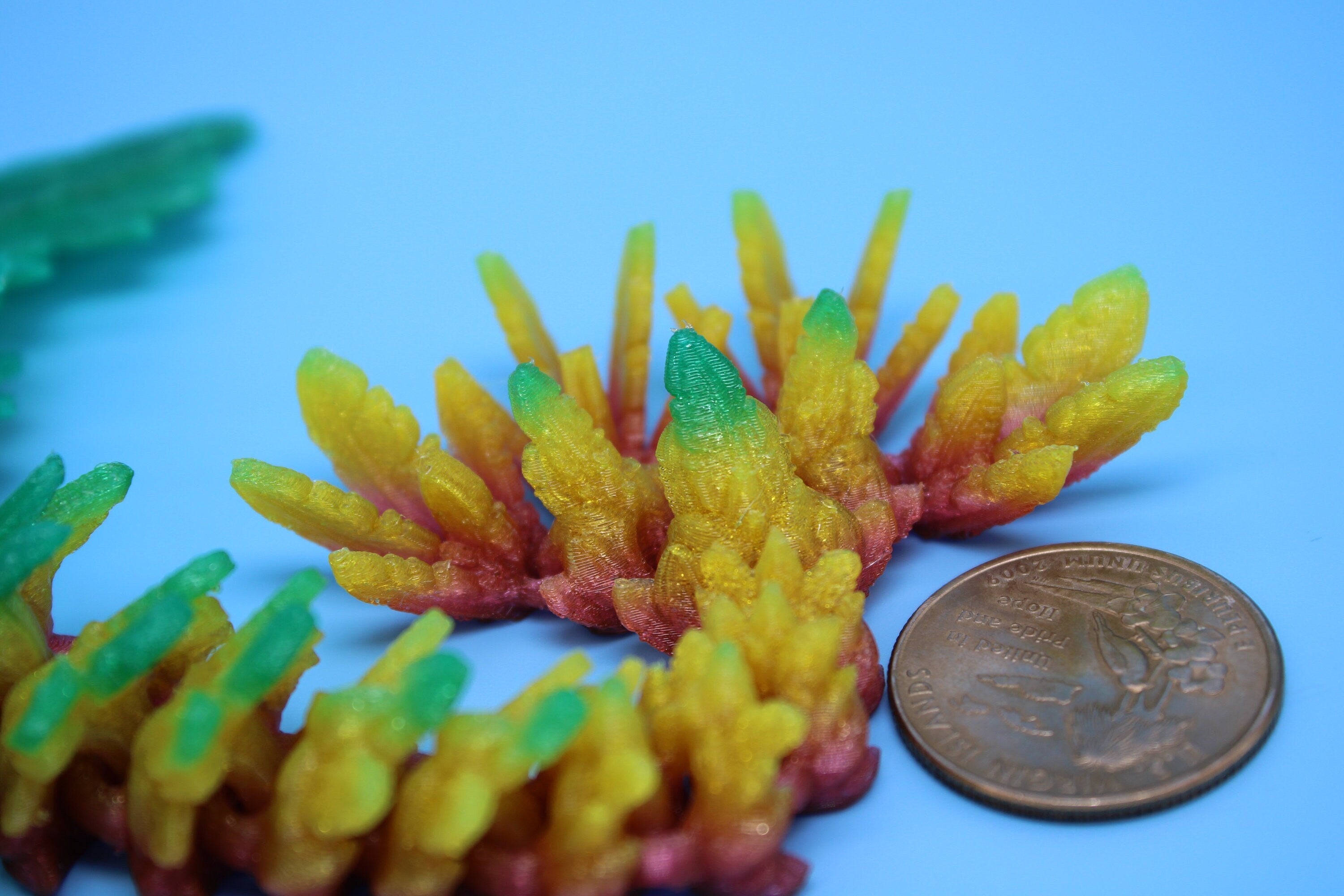 Flexible Miniature Baby Flying Serpent Dragon Rainbow 3D printed articulating Toy Fidget Flexi Toy 7 in. head to tail Stress Relief Gift