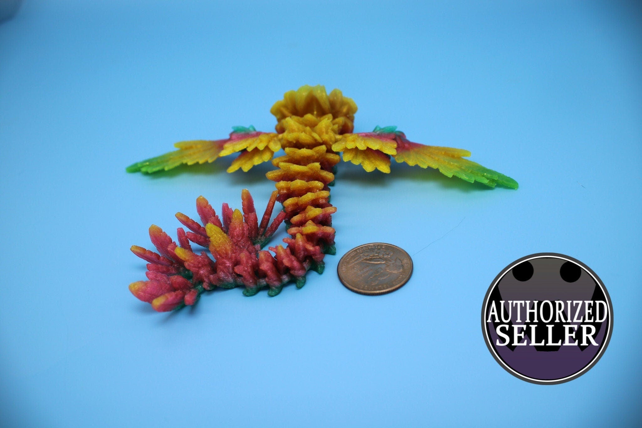 Miniature Baby Flying Serpent Dragon Rainbow 3D printed articulating Toy Fidget Flexi Toy 7 in. head to tail Stress Relief Gift