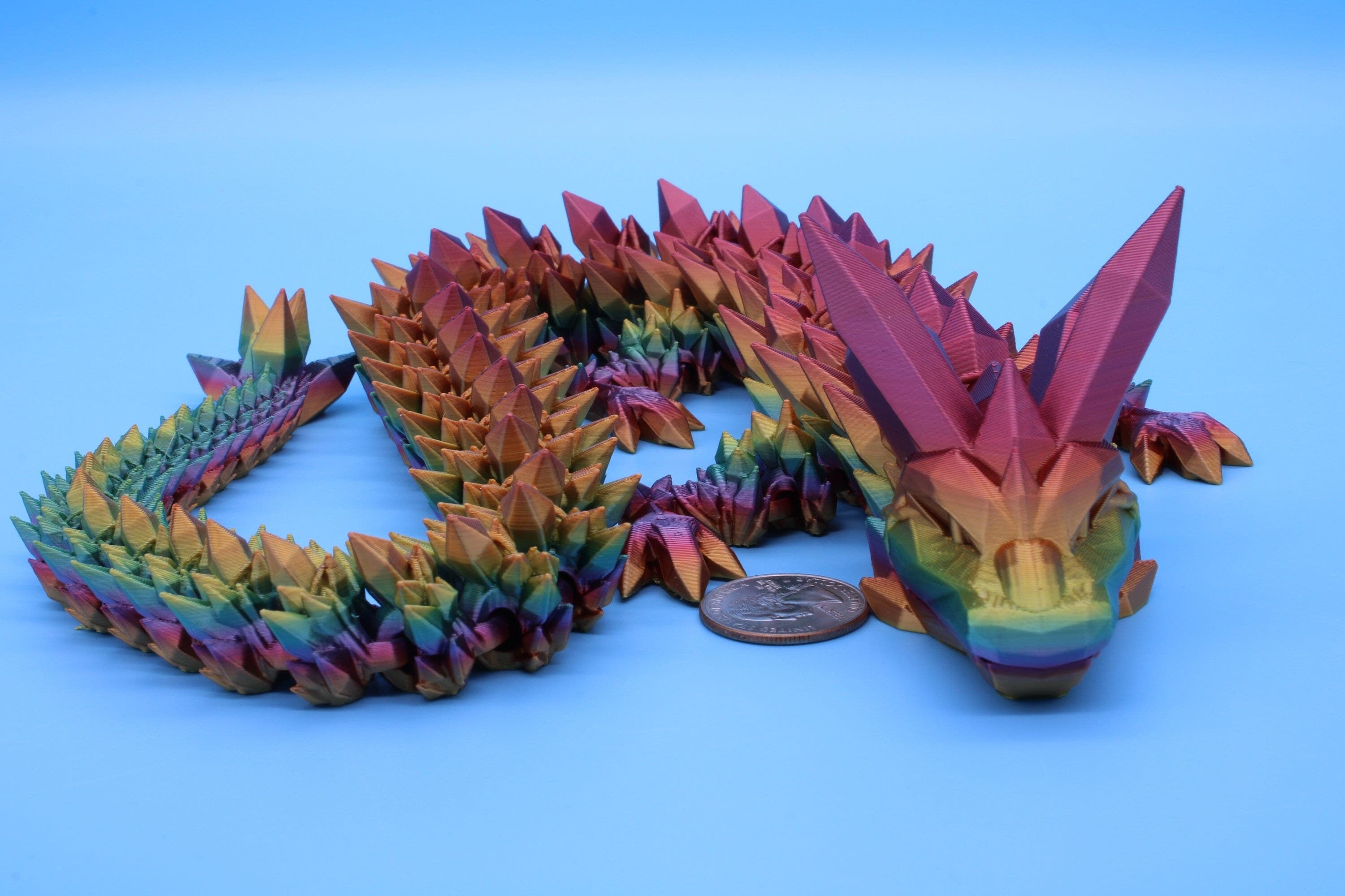 Rainbow Crystal Dragon | 3D Printed Articulating Dragon | Flexi Toy | Adult Fidget Toy | Dragon Buddy ready for you! 24 inch.