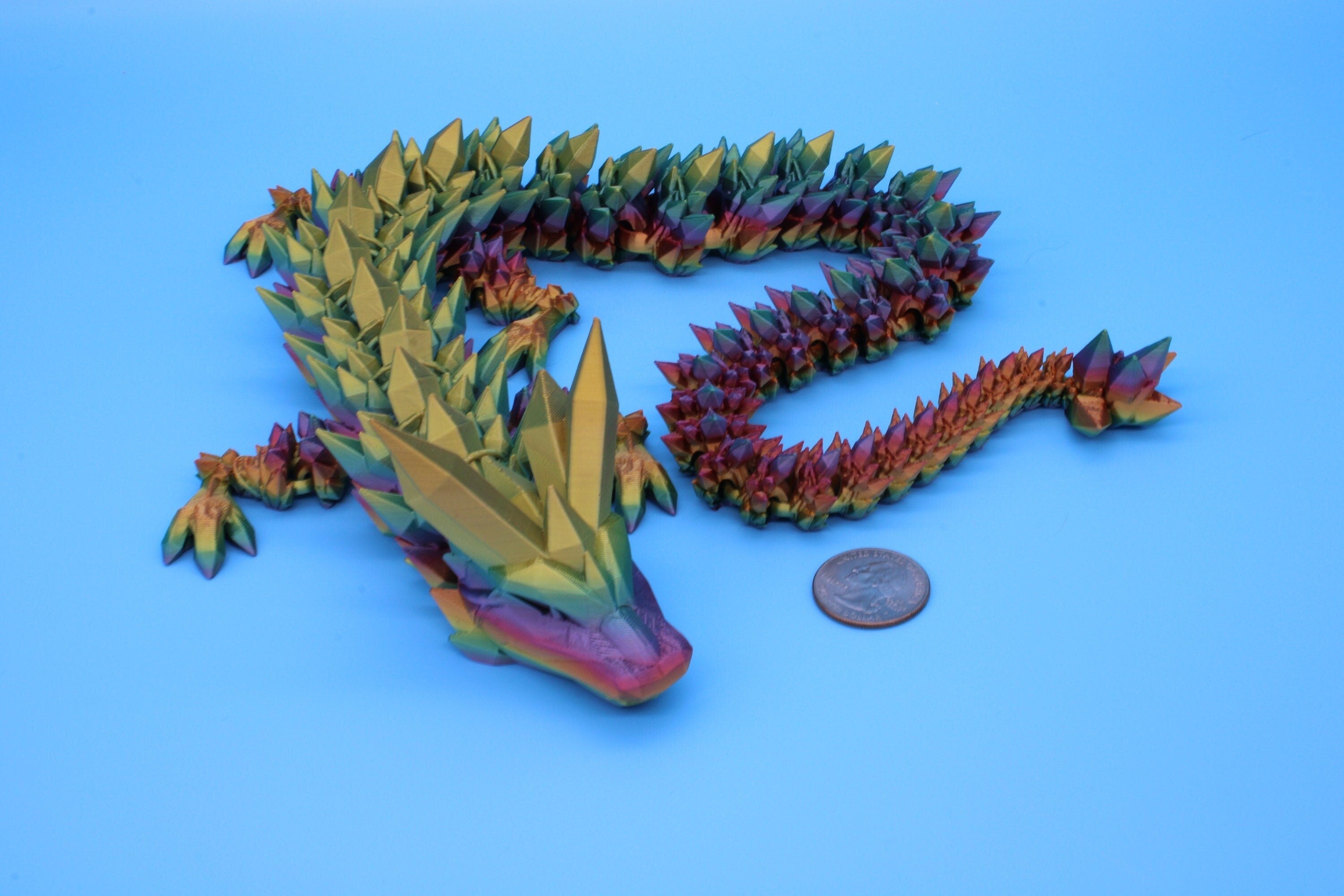 Rainbow Crystal Dragon | 3D Printed Articulating Dragon | Flexi Toy | Adult Fidget Toy | Dragon Buddy ready for you! 24 inch.