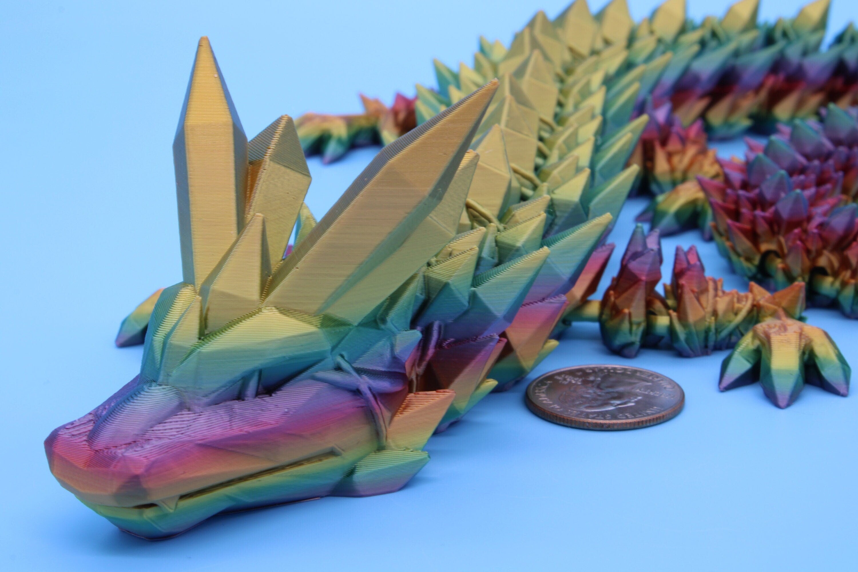 Rainbow Crystal Dragon | 3D Printed Articulating Dragon | Flexi Toy | Adult Fidget Toy | Dragon Buddy ready for you! 24 inch.