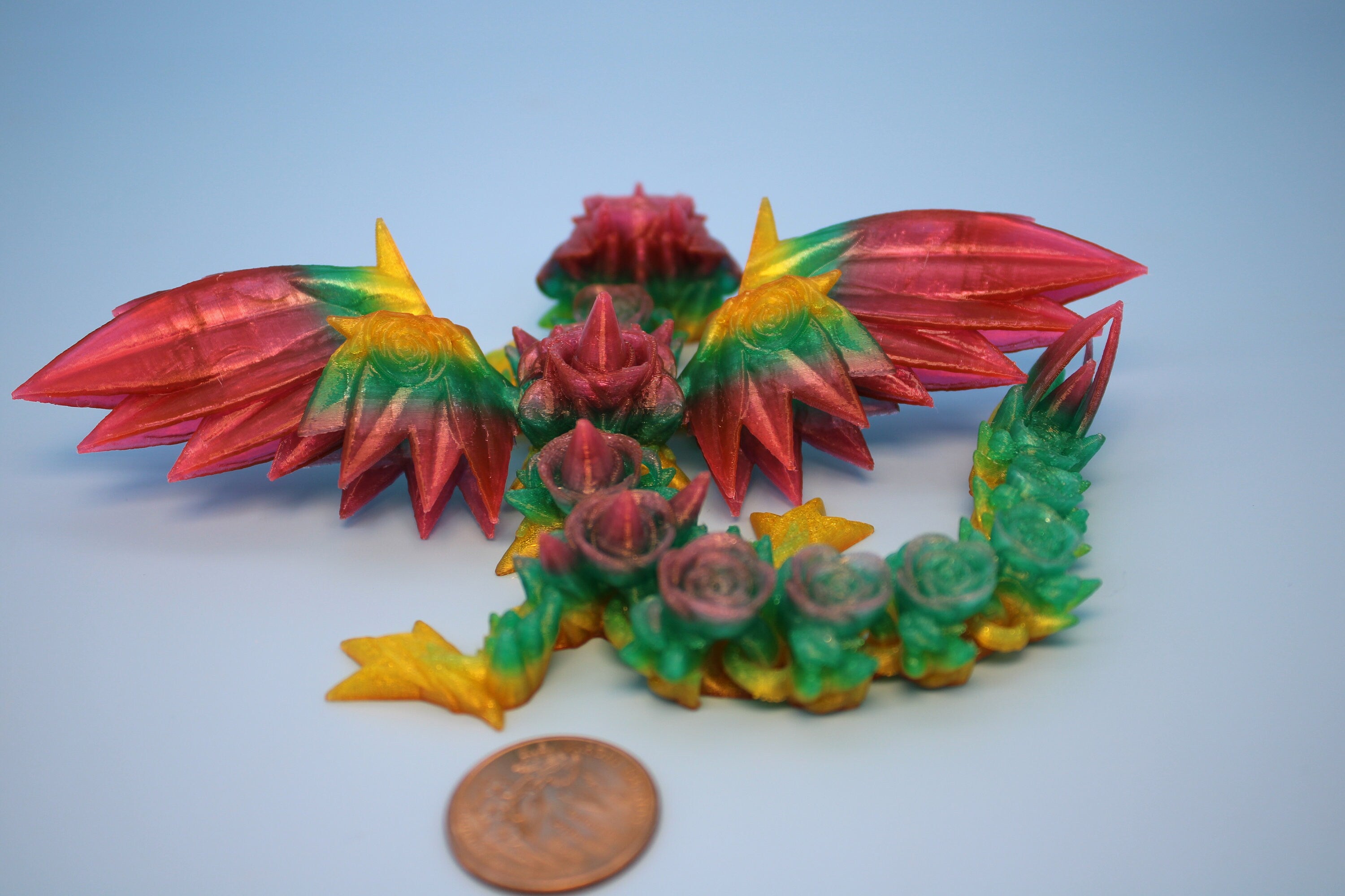 Baby Rose Wing Dragon | Rainbow | 3D Printed TPU | Fidget | Flexi Toy 8.5 in. | Stress Relief Gift