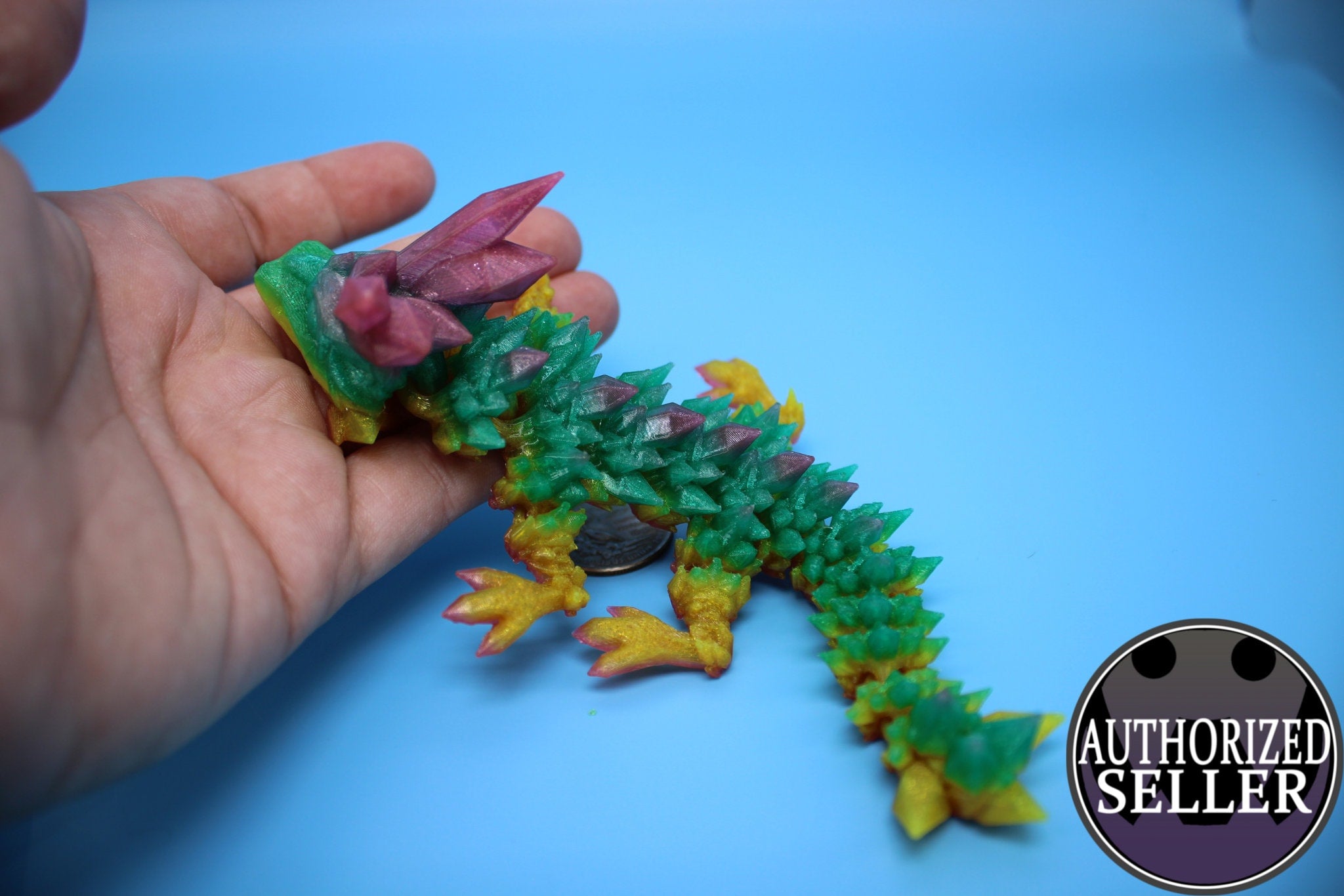 Baby Crystal Dragon- Rainbow | Flexible (TPU) | Miniature | 3D Printed | 7 in. | Dragon Buddy | Fidget Toy | Flexi Dragon.