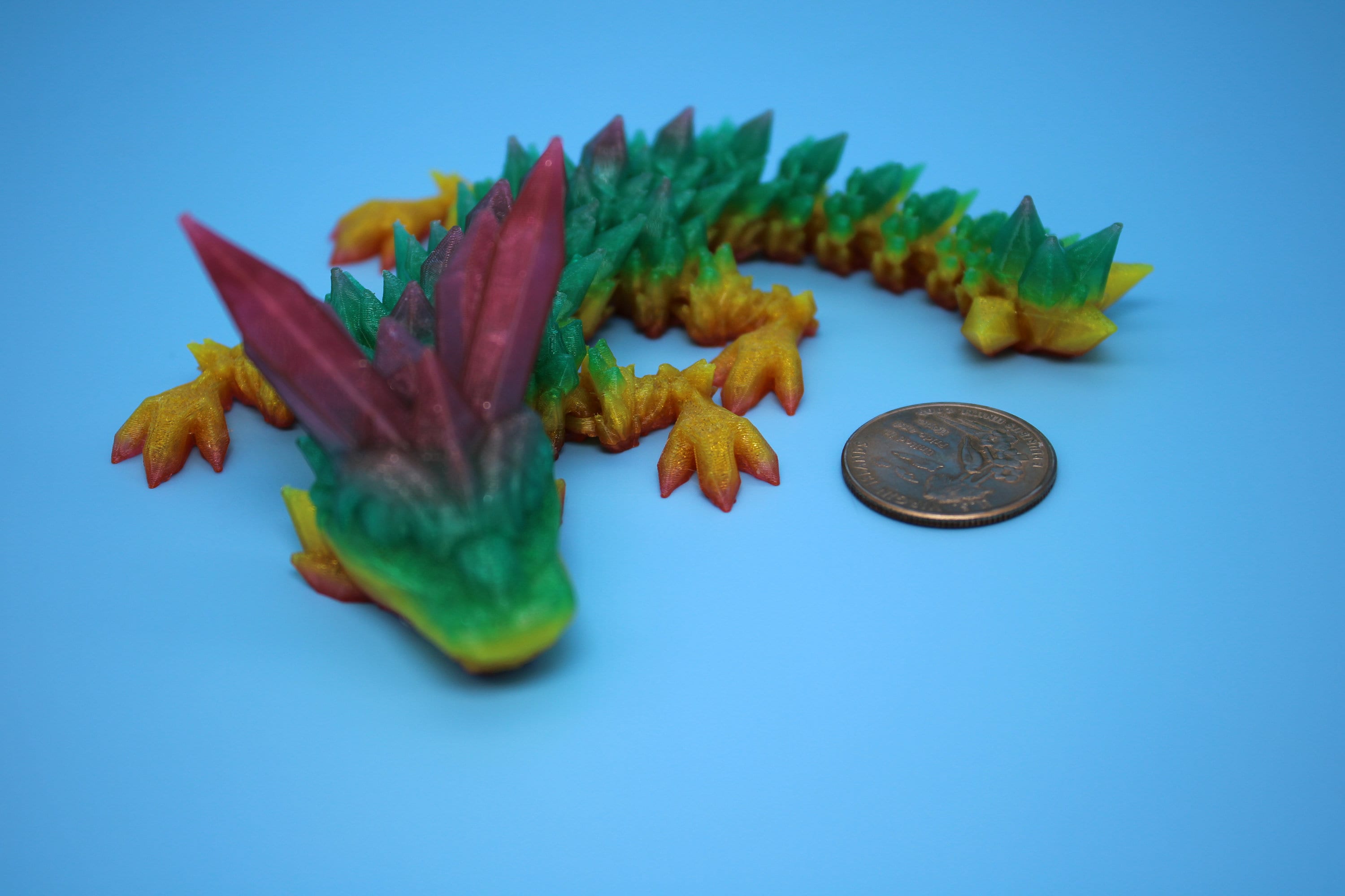 Baby Crystal Dragon- Rainbow | Flexible (TPU) | Miniature | 3D Printed | 7 in. | Dragon Buddy | Fidget Toy | Flexi Dragon.