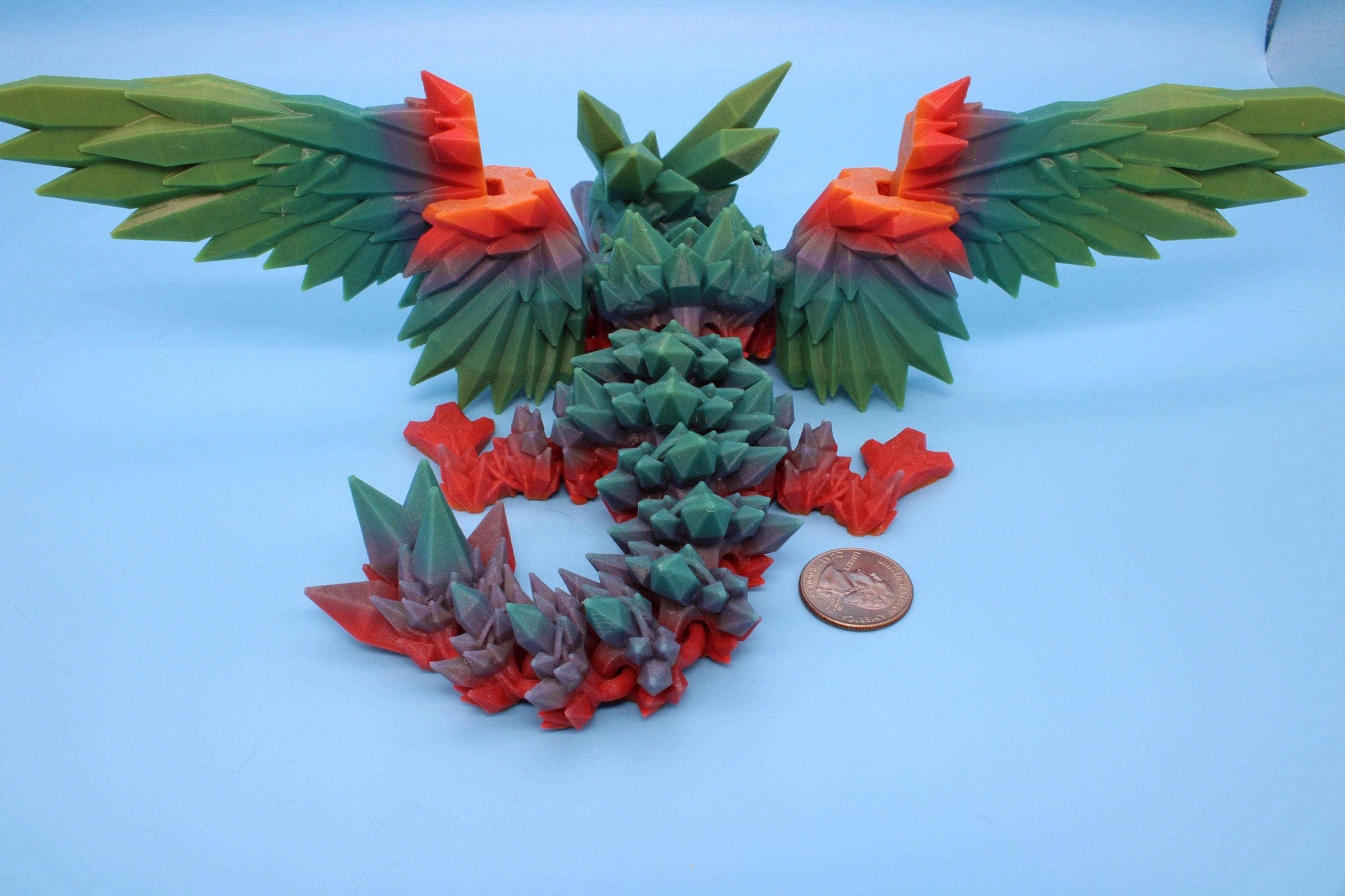 Baby Crystal Winged Dragon- Rainbow | 3D Printed | Fidget Toy | Flexi | 11.5 in. | Stress Relief | Dragon Toy.