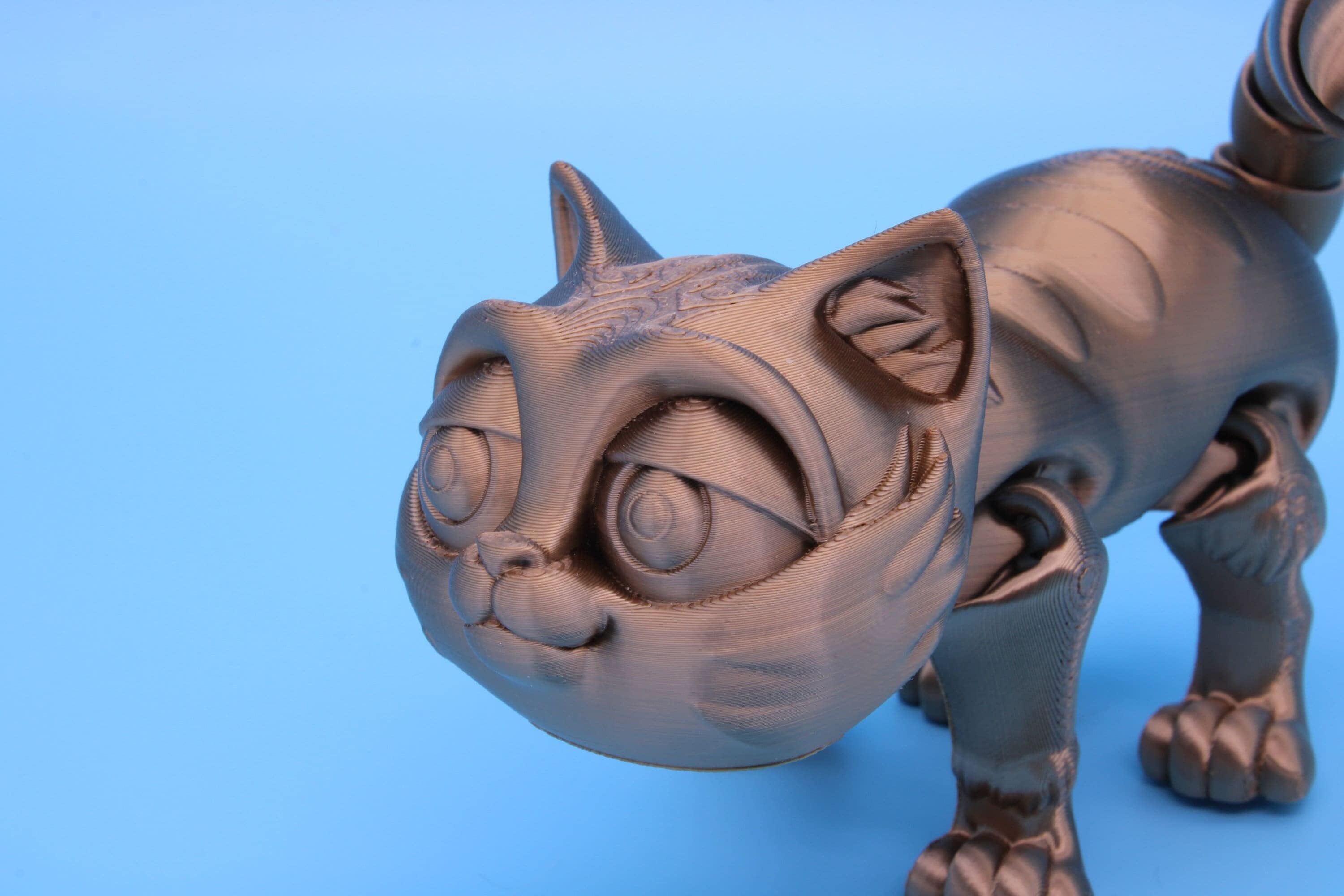 7 inch Fidget Cat I Gold | Fidget Toy | 3D Printed Kitten | Articulating Kitty | Flexi Toy | Stress Relief Gift