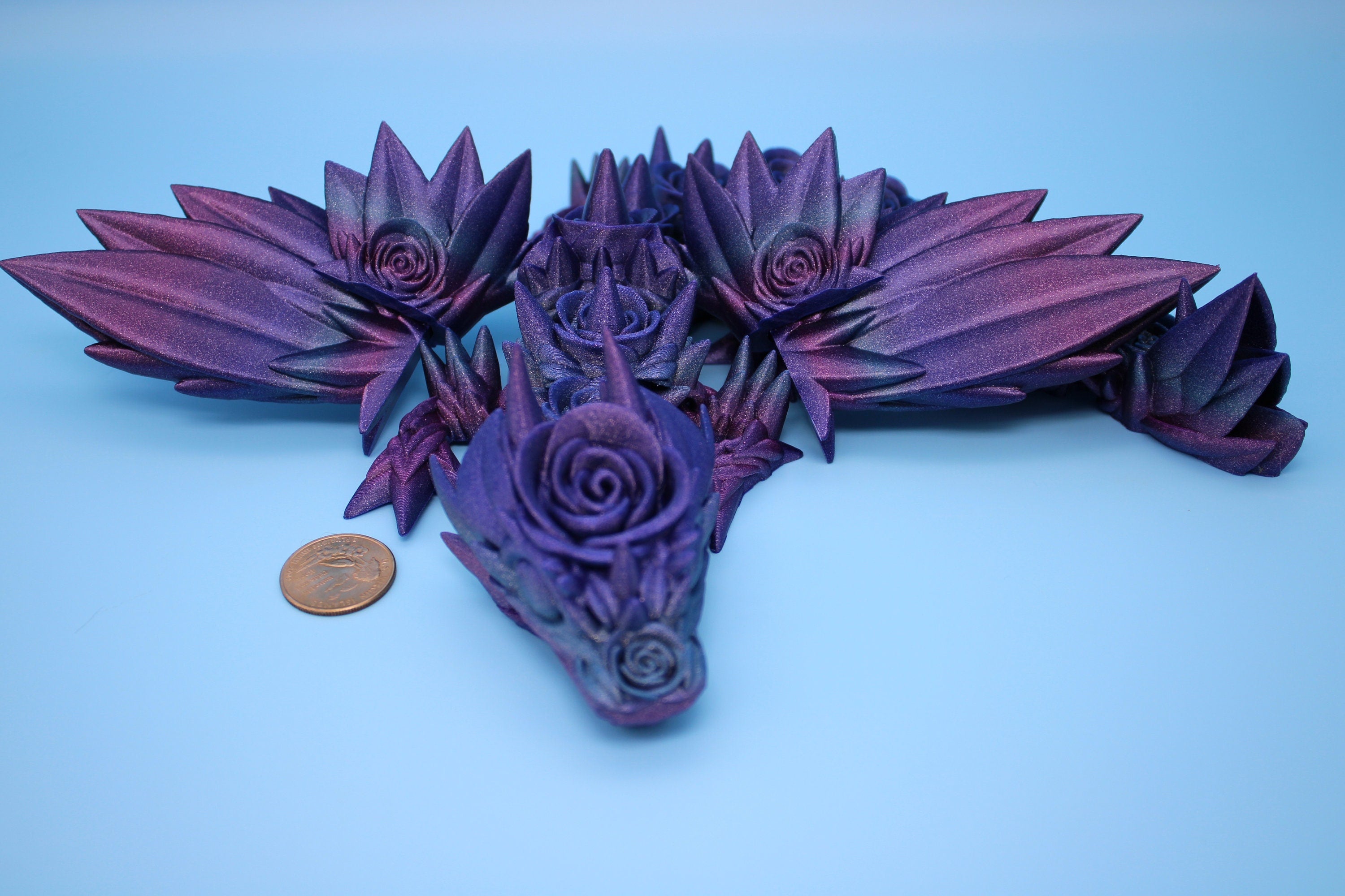 Baby Rose Wing Dragon | Rainbow | 3D printed articulating Toy Fidget | Flexi Toy 15 in. head to tail | Stress Relief Gift