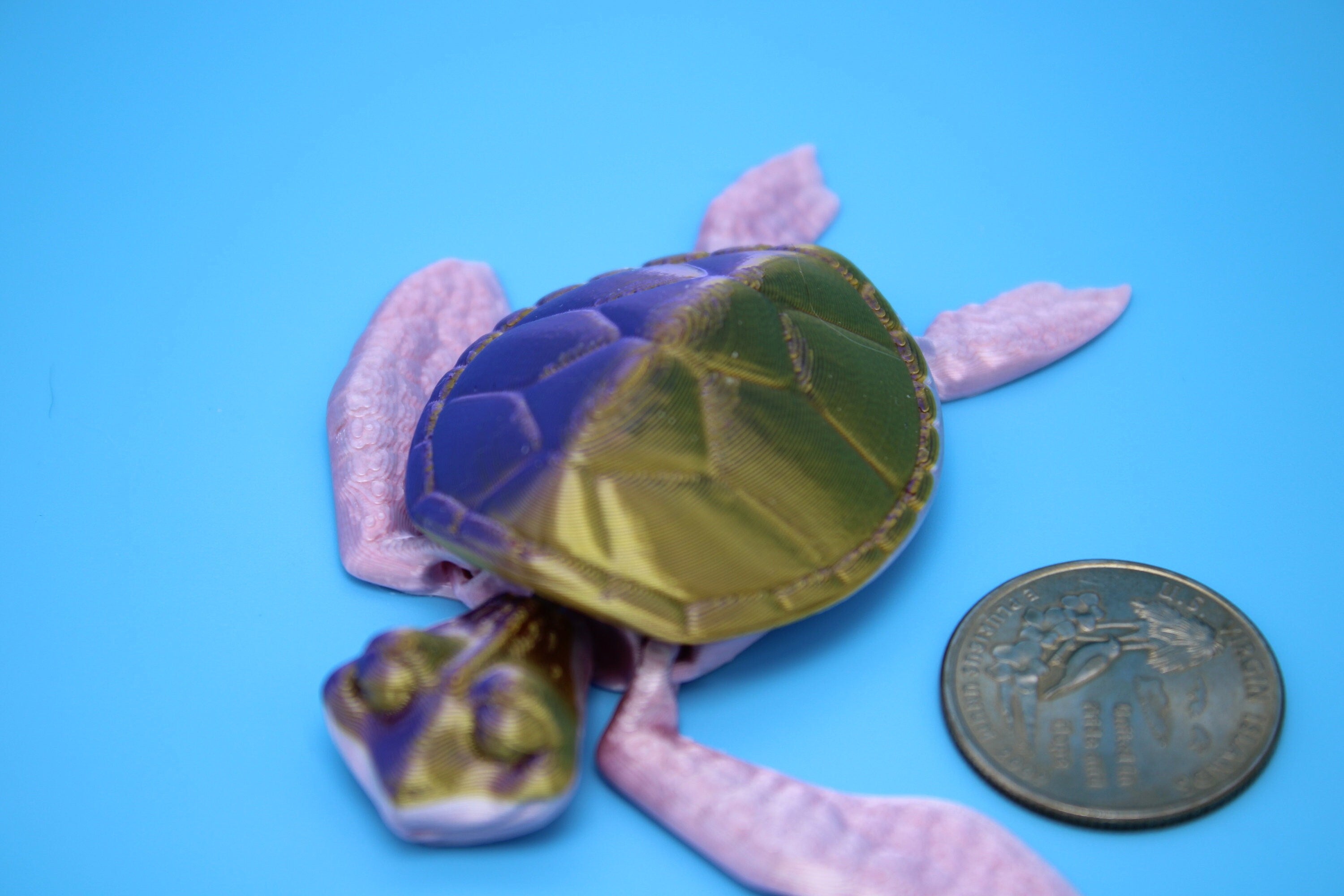 Turtle- Pink & Gold | Miniature | Cute Flexi Toy | Articulating Turtle | 3D printed