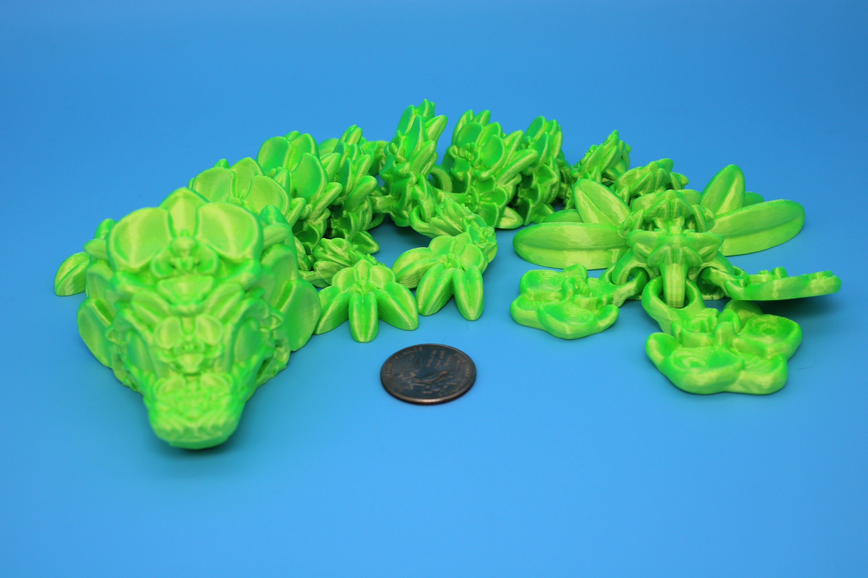 Baby Orchid Dragon- Green | 3D Printed | Flexi Toy | 12.5 in.