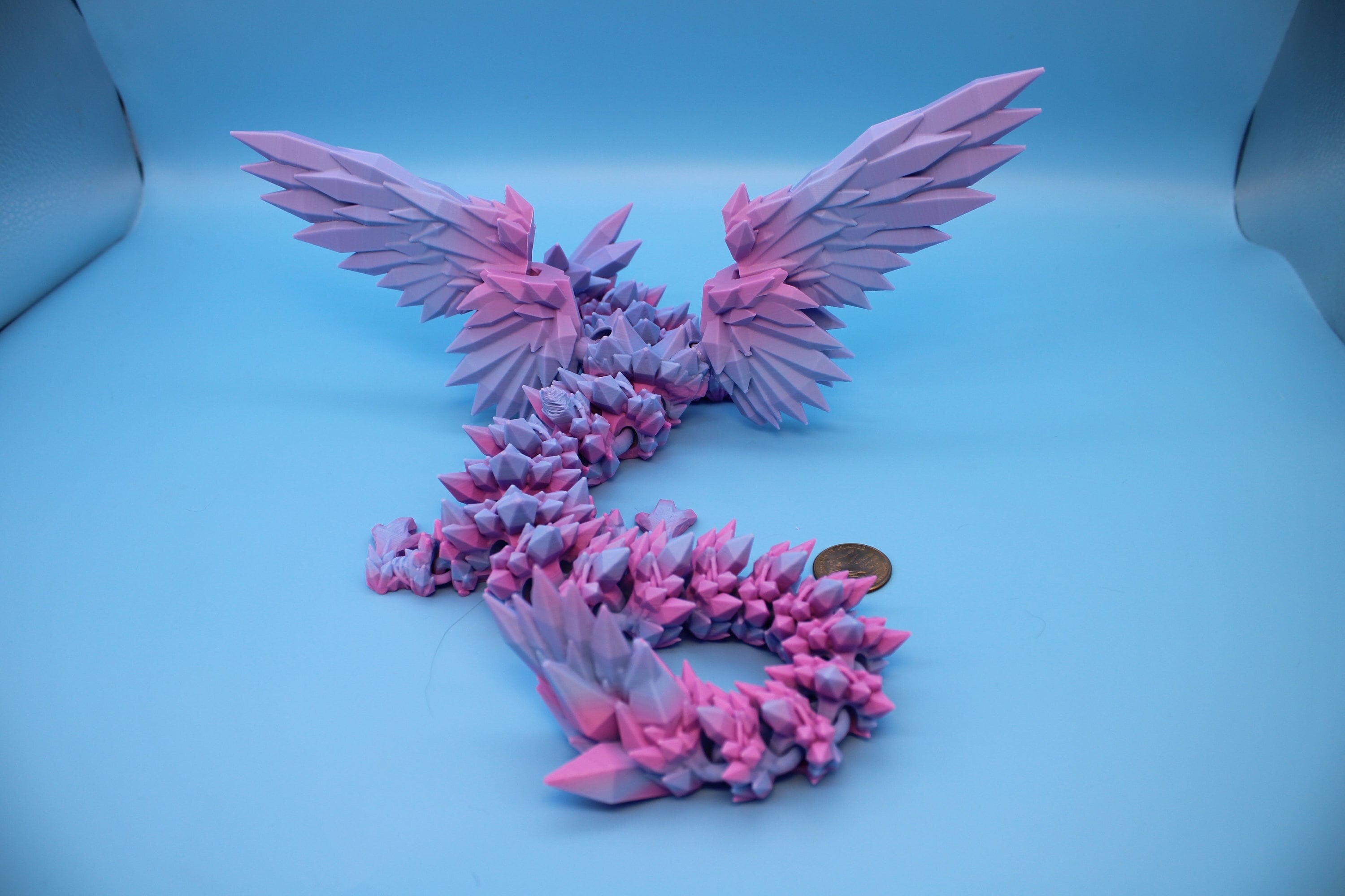 Crystal Winged Dragon- Flawed | Rainbow Crystal Wing Dragon | 3D printed | Articulating Dragon | Fidget Toy | Flexi Toy | 18 in