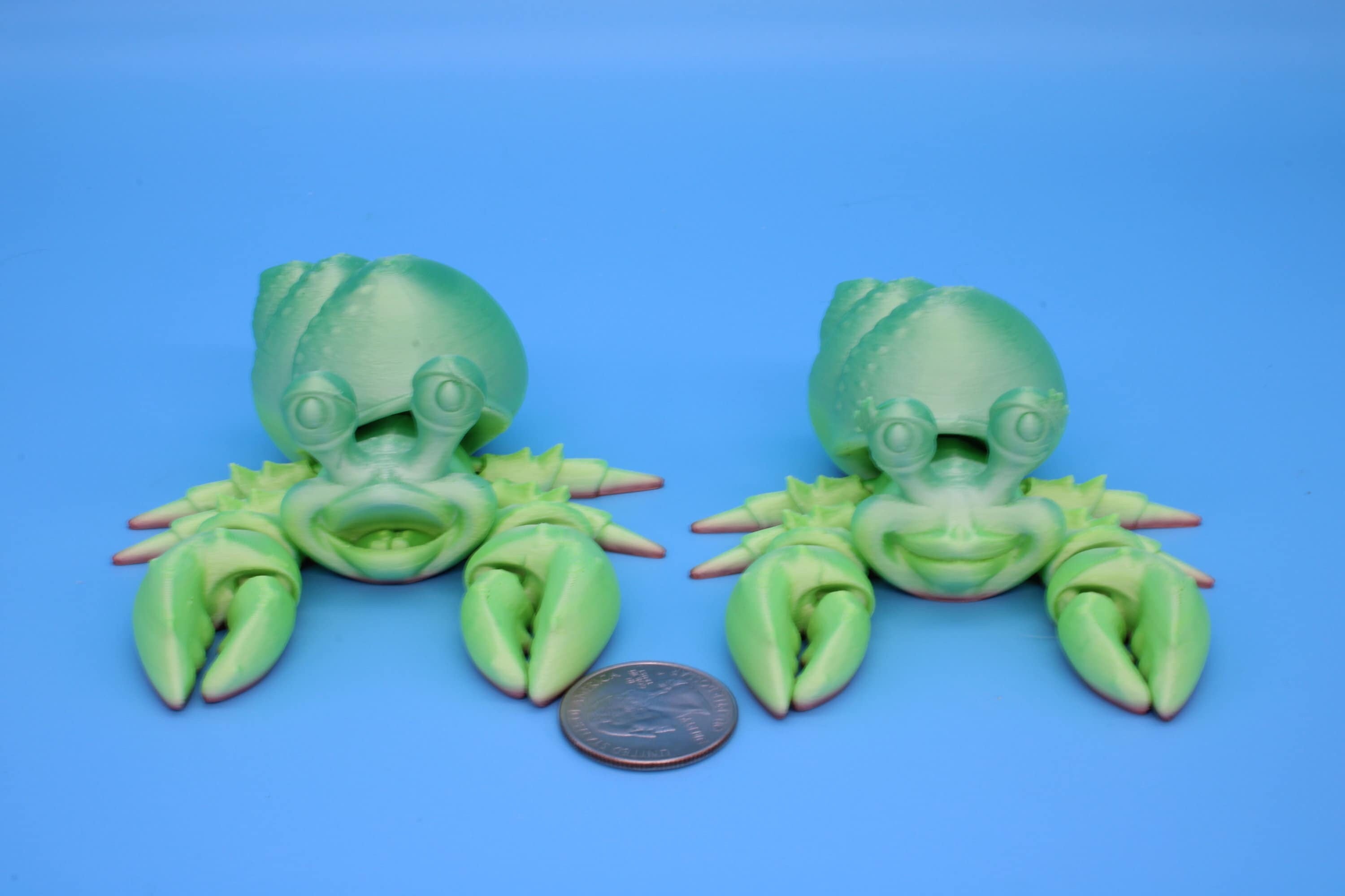Articulating Multi Color Flexi Hermit Crab Mr. & Mrs. | 3D Printed. | Super cute, friendly crabs. | Great fidget toy, buddy, Sensory toy
