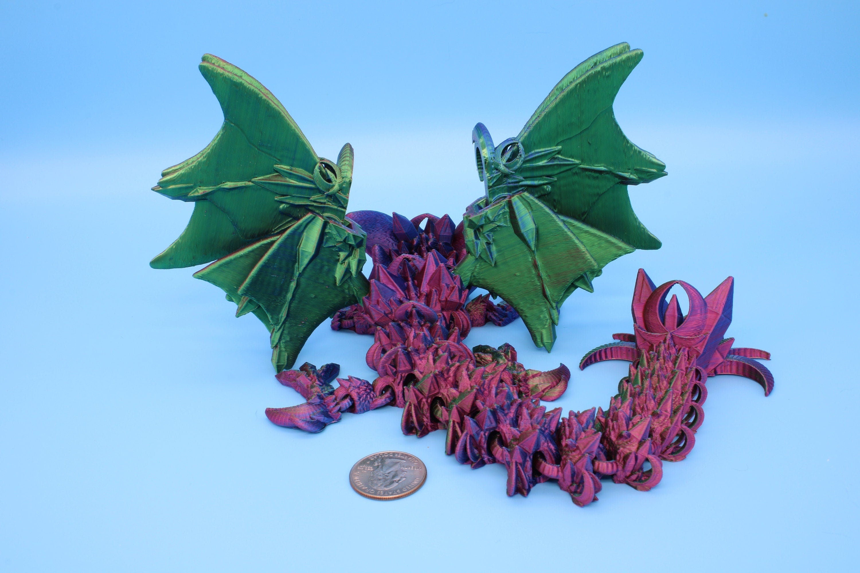 Bat Dragon | Night Wing | Articulating Dragon | 3D Printed Fidget | Flexi Toy | Adult Fidget Toy | Sensory Desk Toy | 12.5 in.