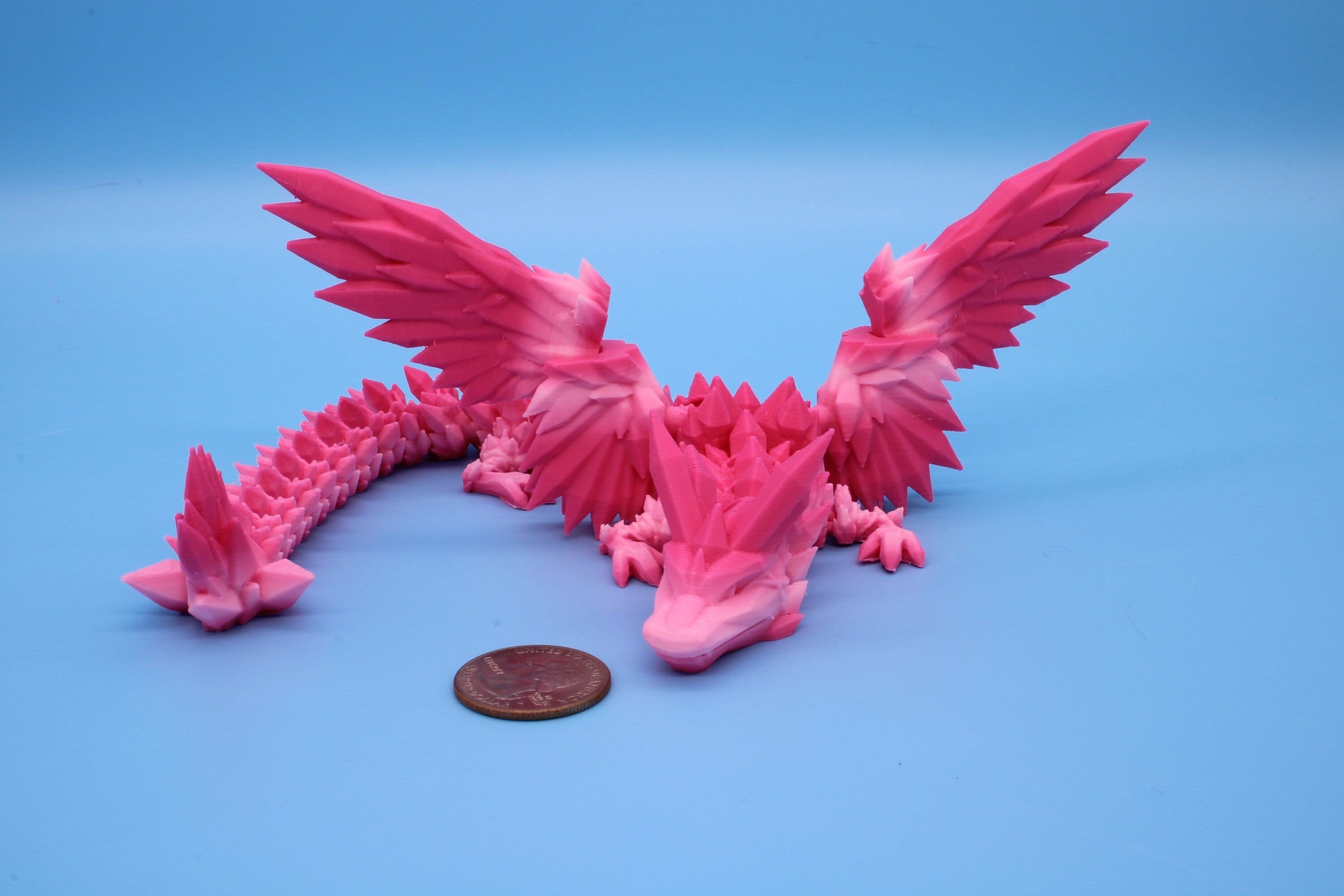 Miniature Rainbow Adult Crystal Winged Dragon | Crystal Wing Dragon 3D printed articulating dragon | Fidget Flexi Toy, 10.5in. Stress Relief