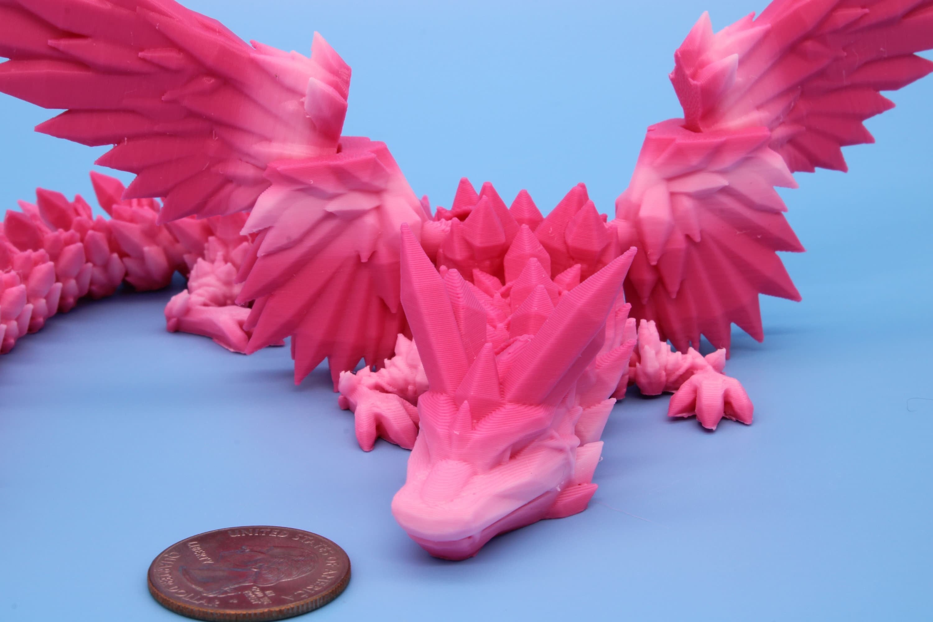 Miniature Rainbow Adult Crystal Winged Dragon | Crystal Wing Dragon 3D printed articulating dragon | Fidget Flexi Toy, 10.5in. Stress Relief